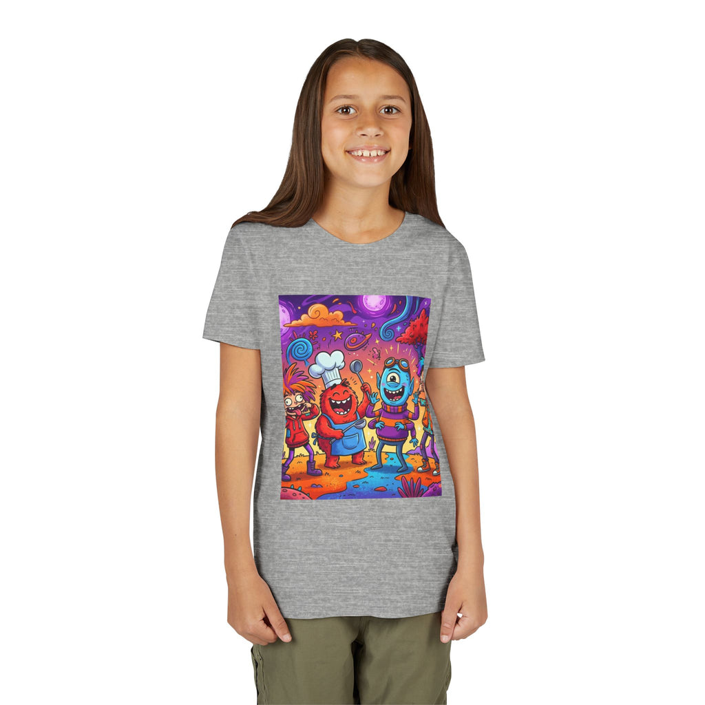 Funny Character Crew Youth Tee — Colorful Crazy Faces Graphic