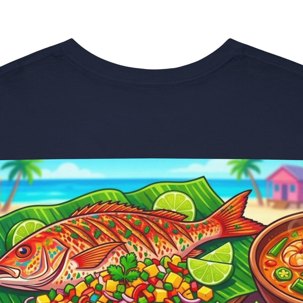Caribbean BBQ & Seafood Tee — “Seymour’s” Vibrant Island Food Graphic T-Shirt