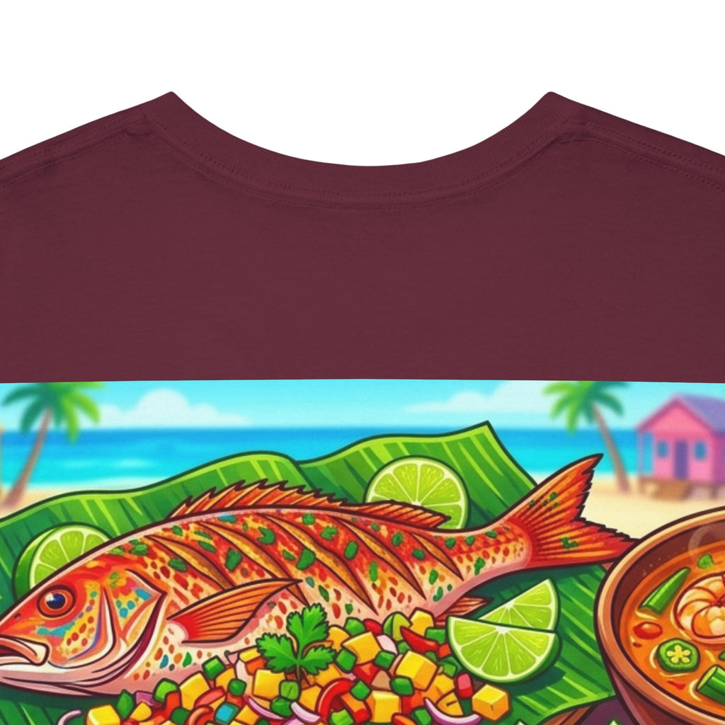 Caribbean BBQ & Seafood Tee — “Seymour’s” Vibrant Island Food Graphic T-Shirt