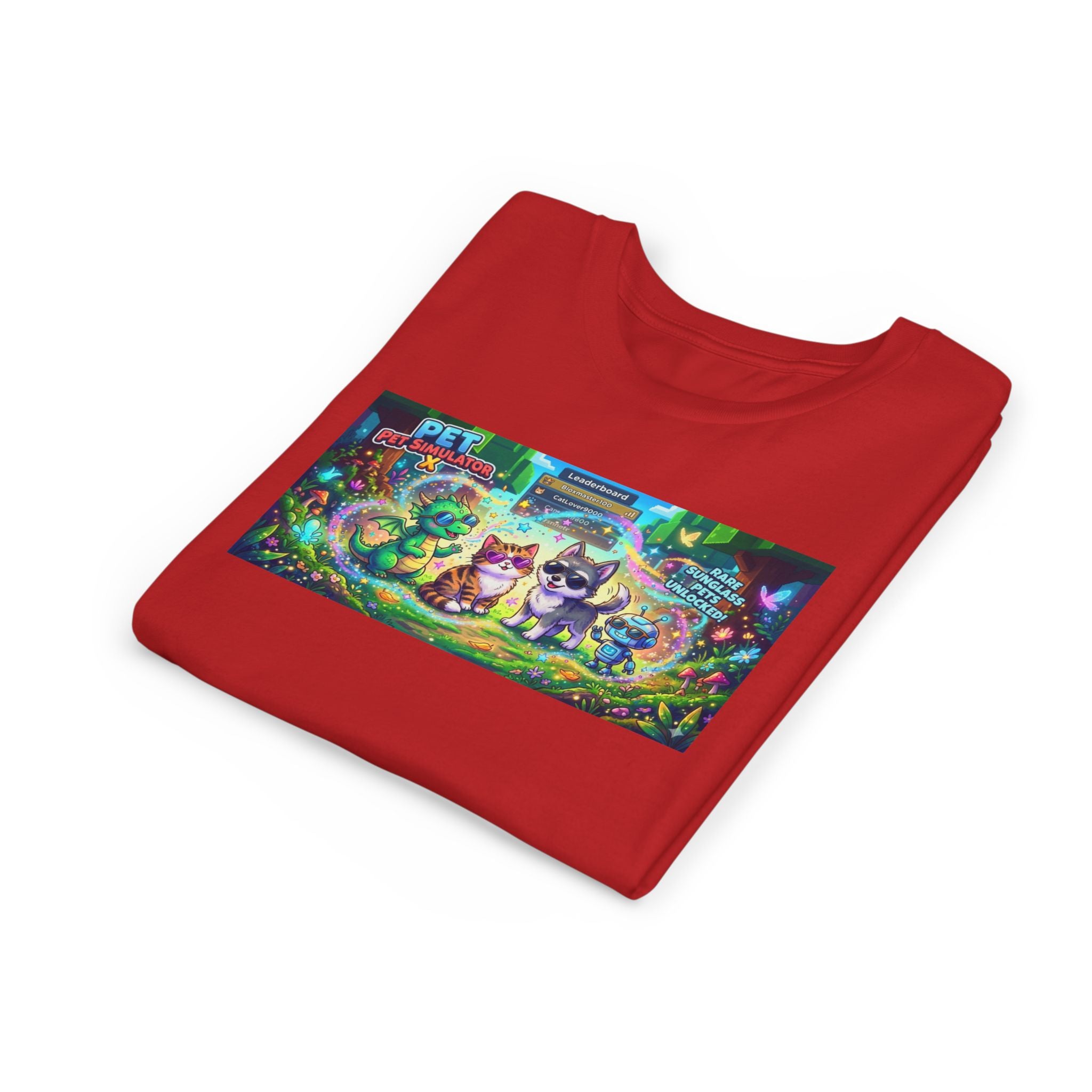 Cute Fantasy Pets Sunglasses Tee — Dragon, Cat, Wolf & Robot Pets
