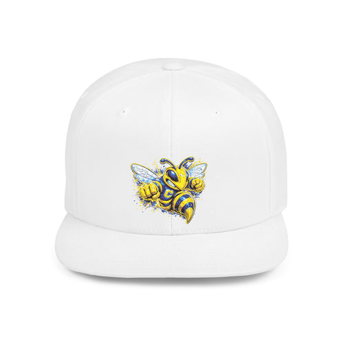 Bee Patch Snapback Hat — Yellow Honeybee Embroidered Flat Bill Cap