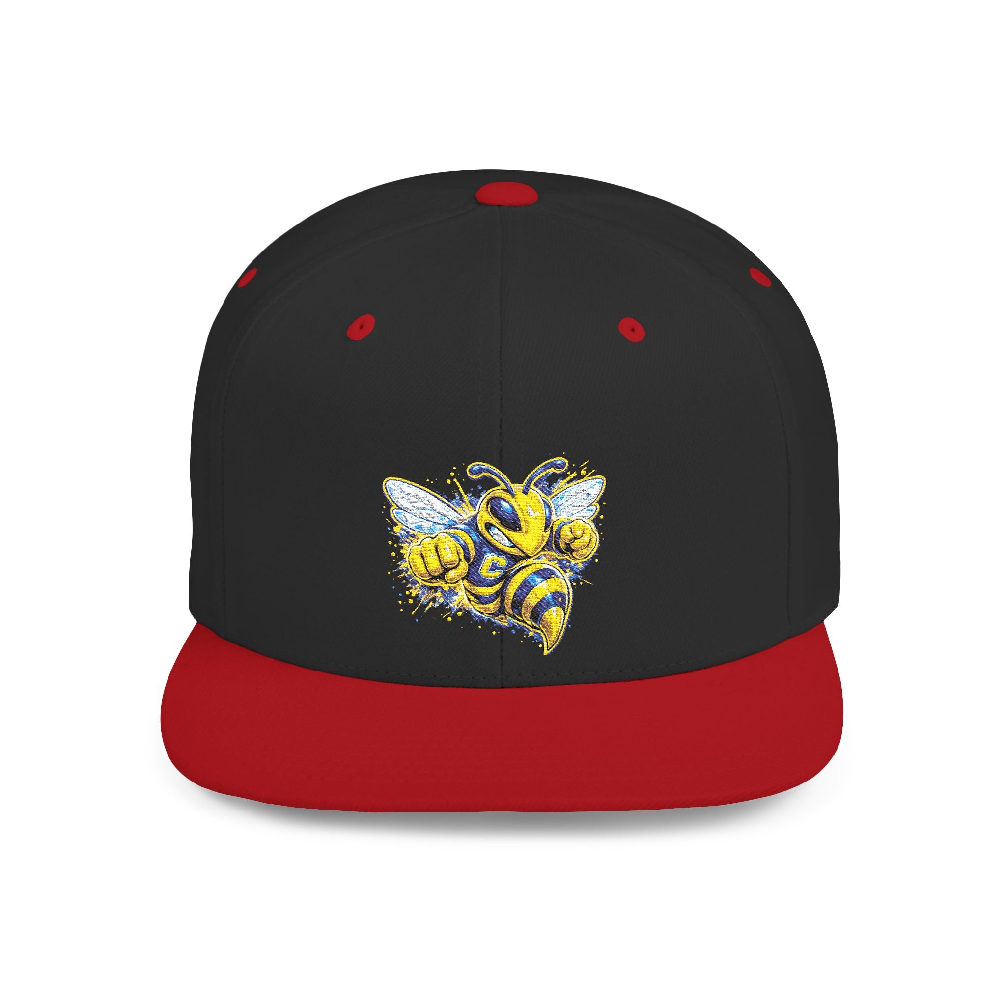 Bee Patch Snapback Hat — Yellow Honeybee Embroidered Flat Bill Cap
