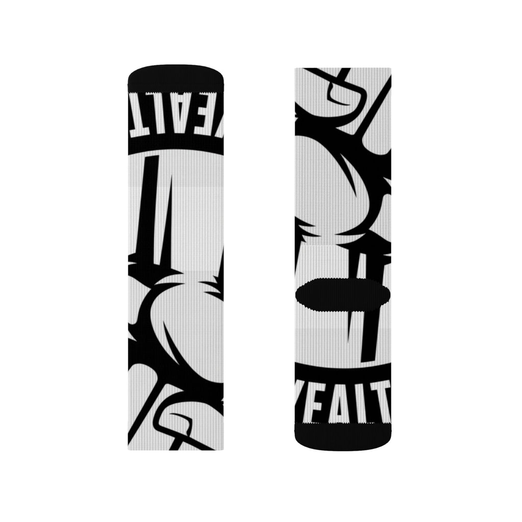 Black & White Fist Logo Sublimation Socks — Bold Streetwear Crew Socks