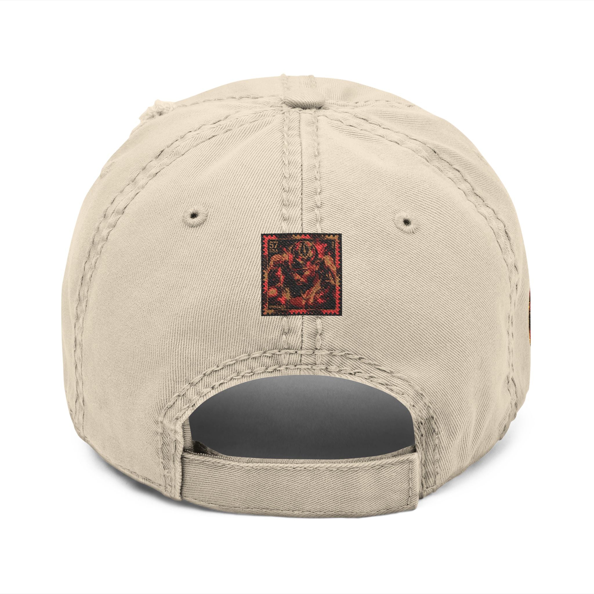 Distressed Embroidered Dad Hat — Vintage Flame Crest Cap
