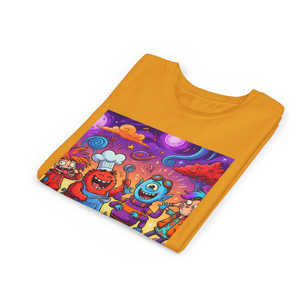 Funny Character Crew Youth Tee — Colorful Crazy Faces Graphic