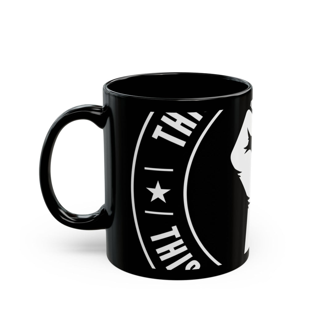 Solidarity Fist Mug — Black Coffee Cup with Raised Fist Design