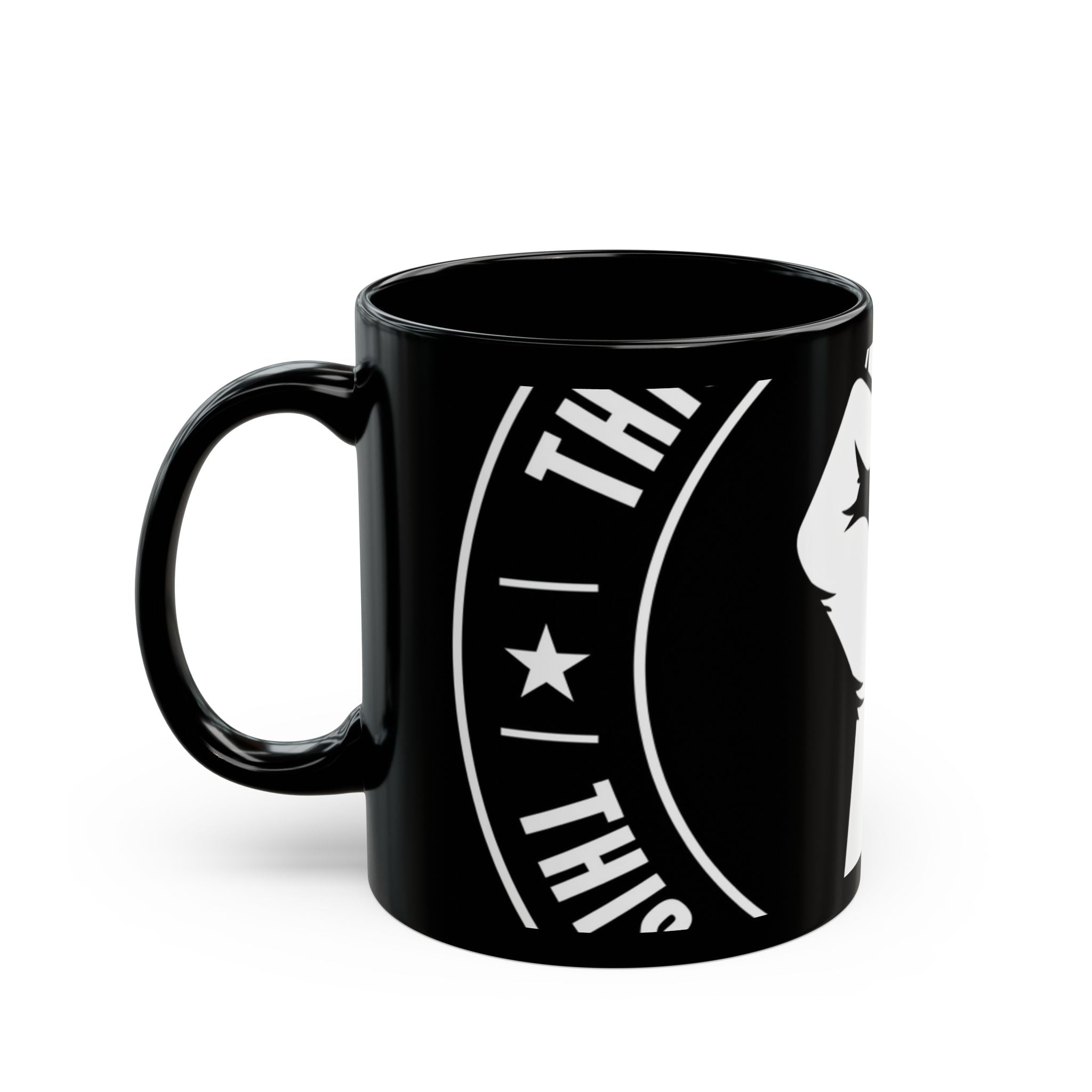 Solidarity Fist Mug — Black Coffee Cup with Raised Fist Design