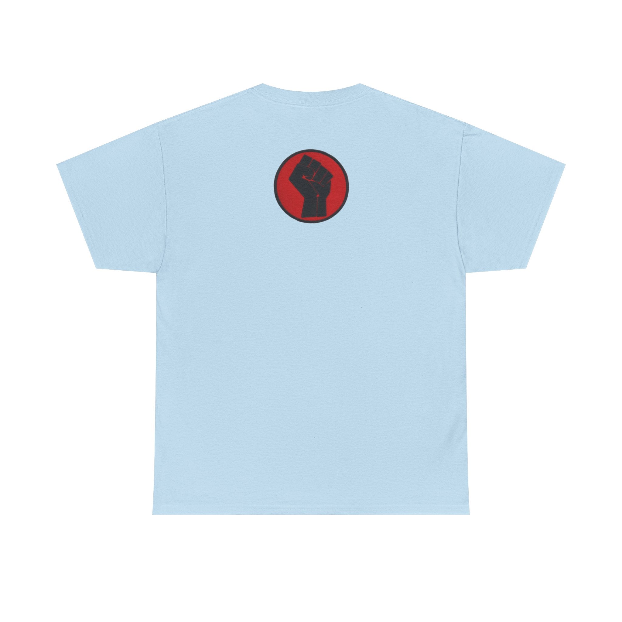 Basketball Jumpman Tee — Retro Skyline Graphic T-Shirt with Red Fist Back Emblem