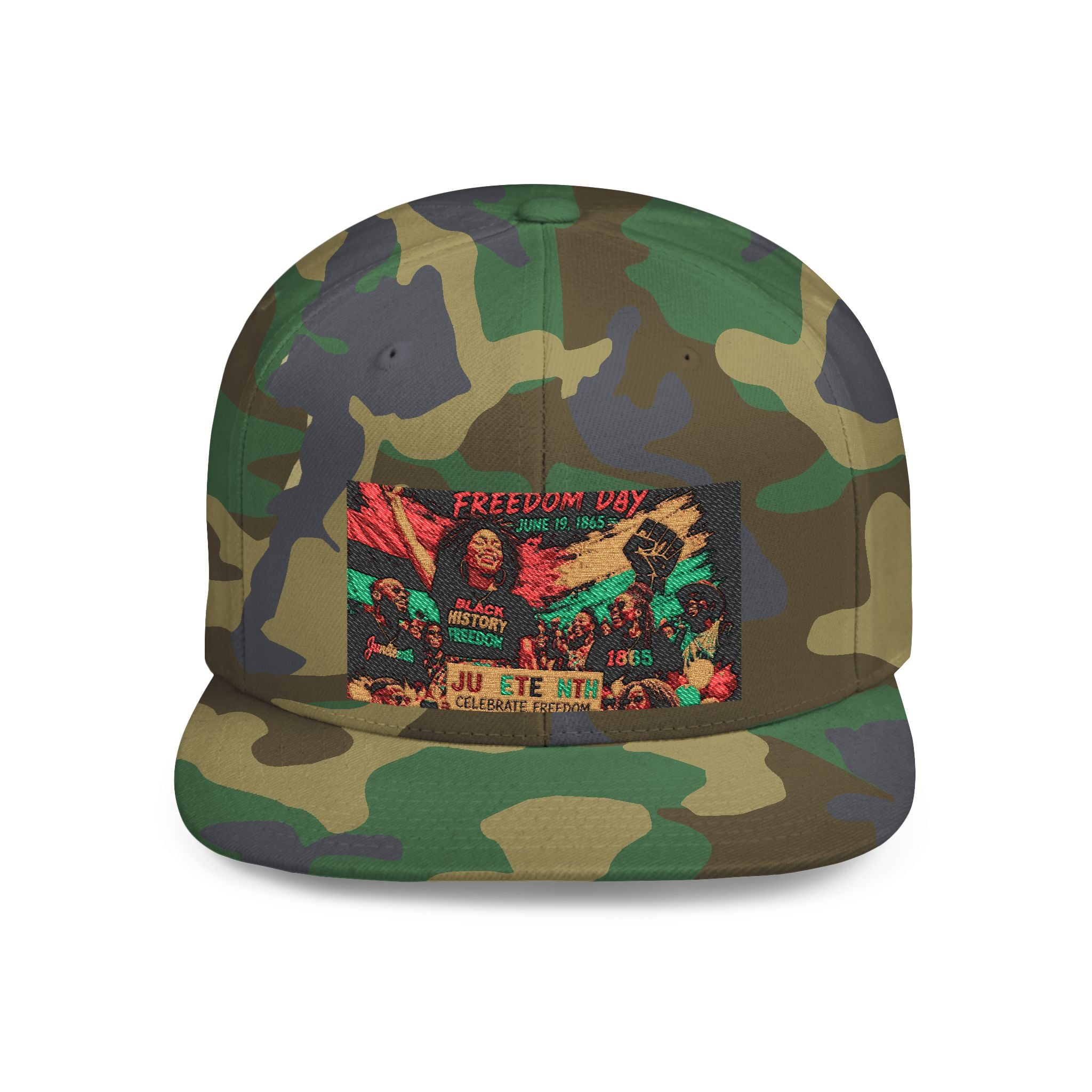 Reggae Vibes Flat Bill Snapback Hat — Colorful Rasta Music Patch
