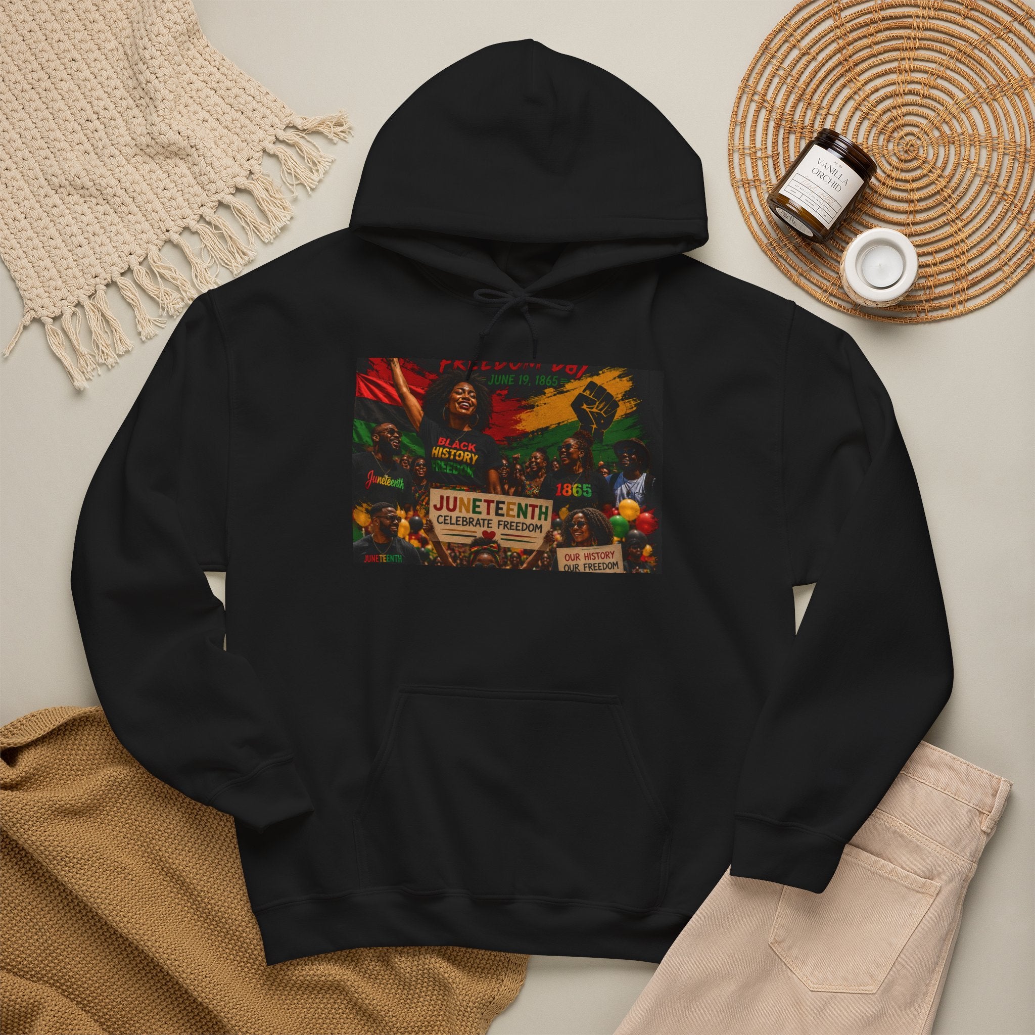 Juneteenth Celebration Hoodie — Juneteenth 1865 Freedom Retro Graphic Hooded Sweatshirt