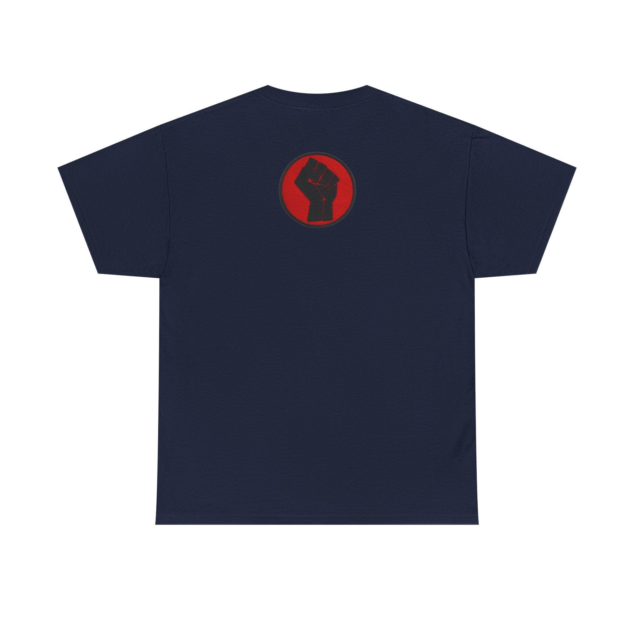 Basketball Jumpman Tee — Retro Skyline Graphic T-Shirt with Red Fist Back Emblem