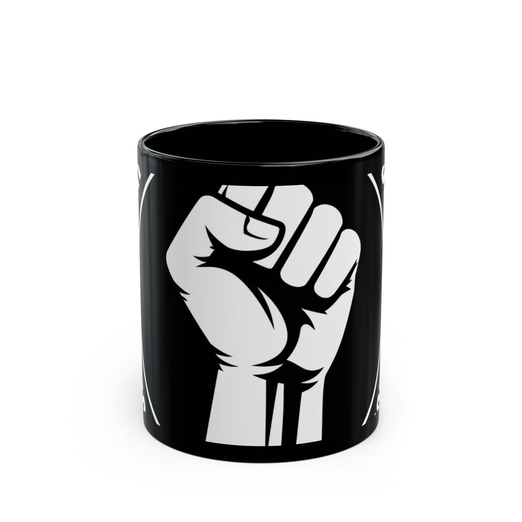 Solidarity Fist Mug — Black Coffee Cup with Raised Fist Design