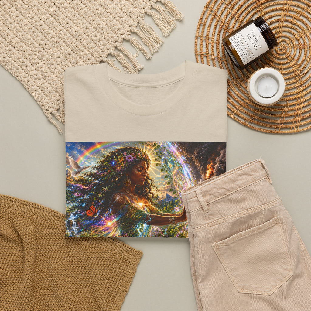 Cosmic Guardian Tee — Earth Mother Spiritual Graphic T-Shirt