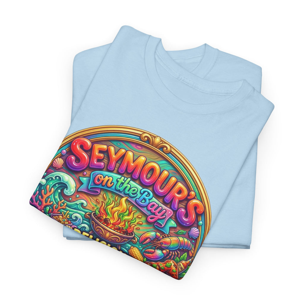 Caribbean BBQ & Seafood Tee — “Seymour’s” Vibrant Island Food Graphic T-Shirt
