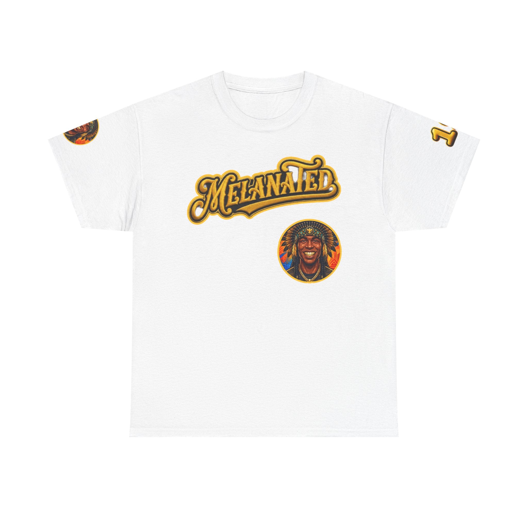 Melanated 19 Graphic Tee — Retro Script Logo & Gold Number Baseball Shirt