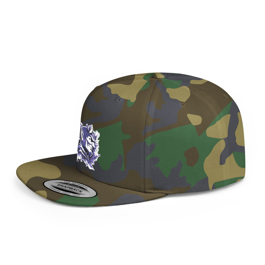 Snapback Hat — Abstract Purple Splash Crown Embroidered Flat Bill