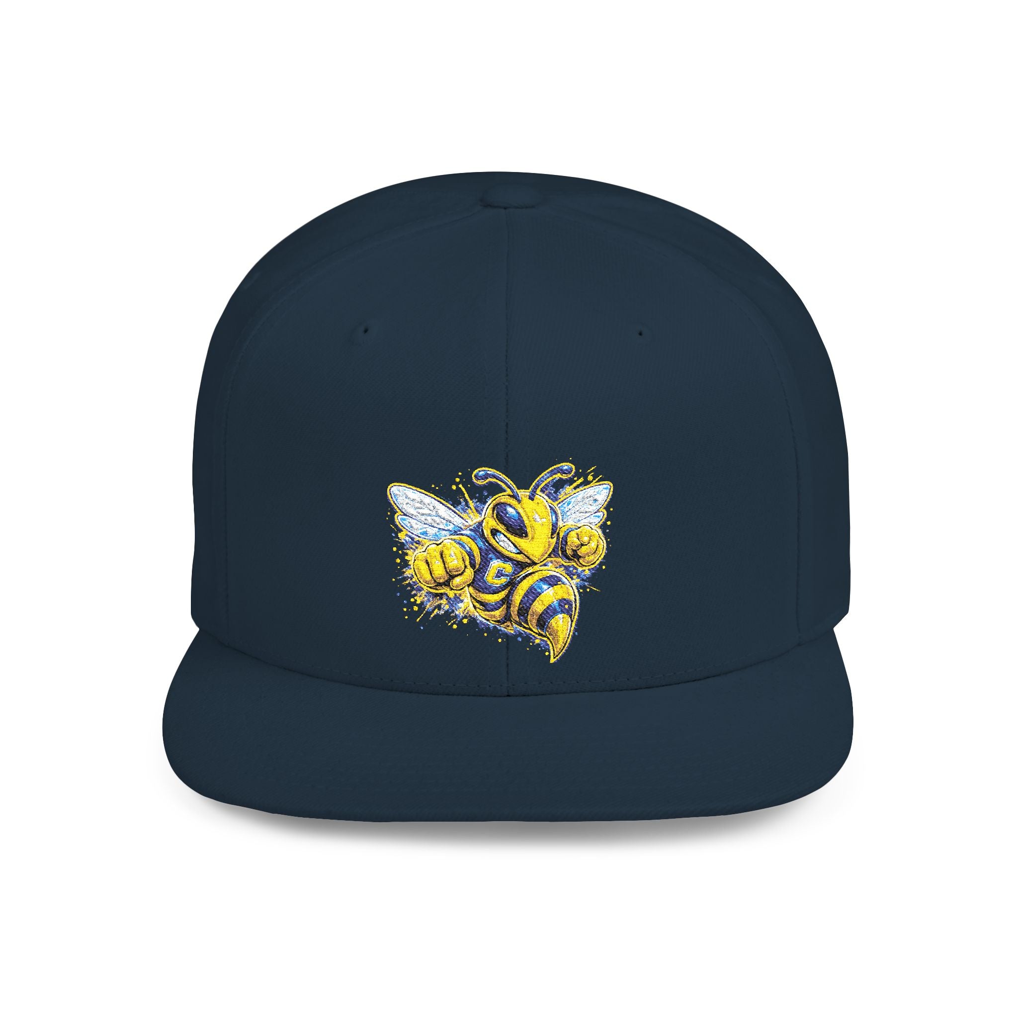 Bee Patch Snapback Hat — Yellow Honeybee Embroidered Flat Bill Cap
