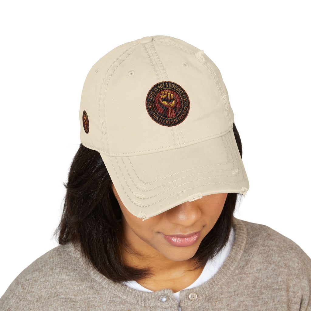 Distressed Embroidered Dad Hat — Raised Fist Patch Vintage Baseball Cap