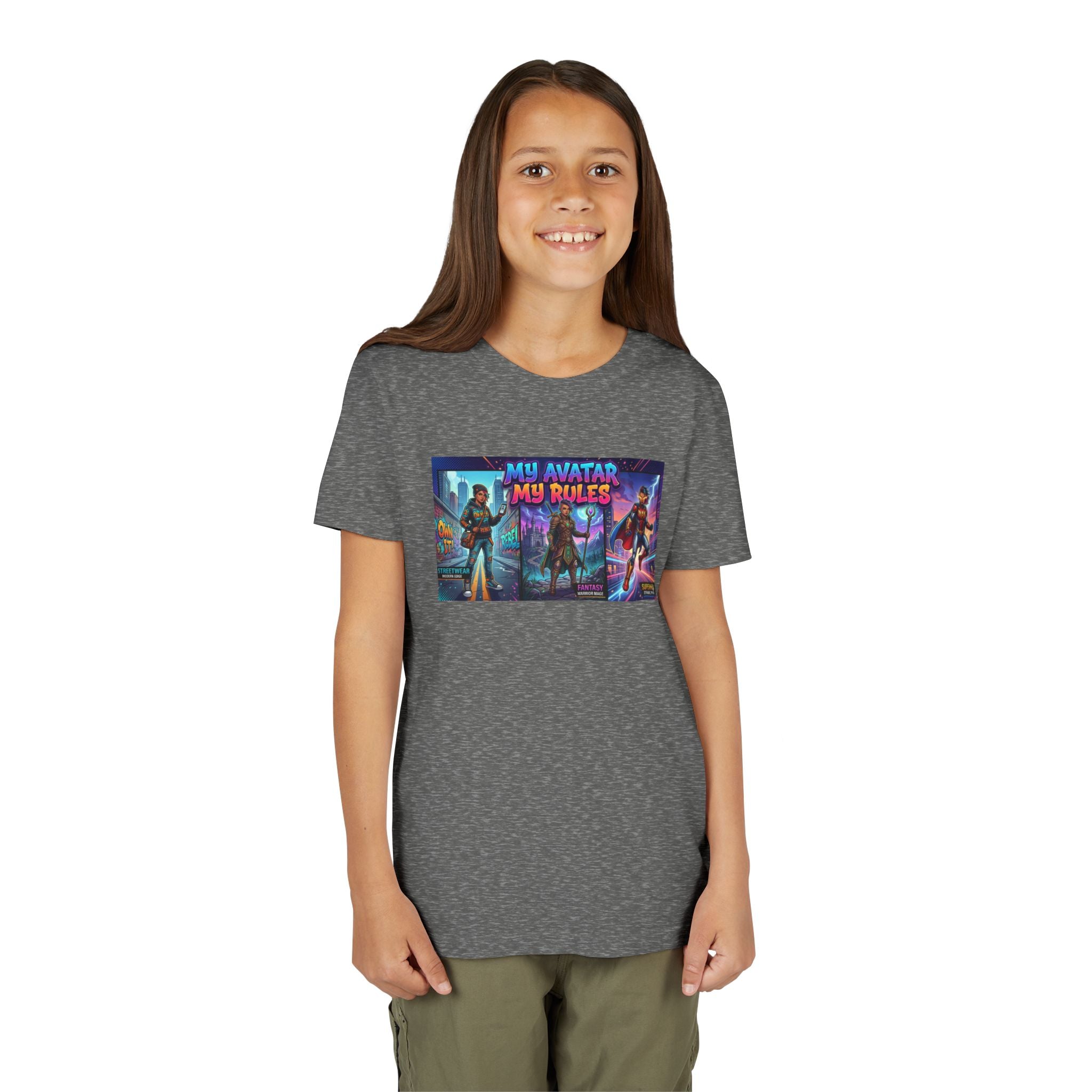 Youth Tee — “MY AVATAR MY RULES” Customizable Character Graphic