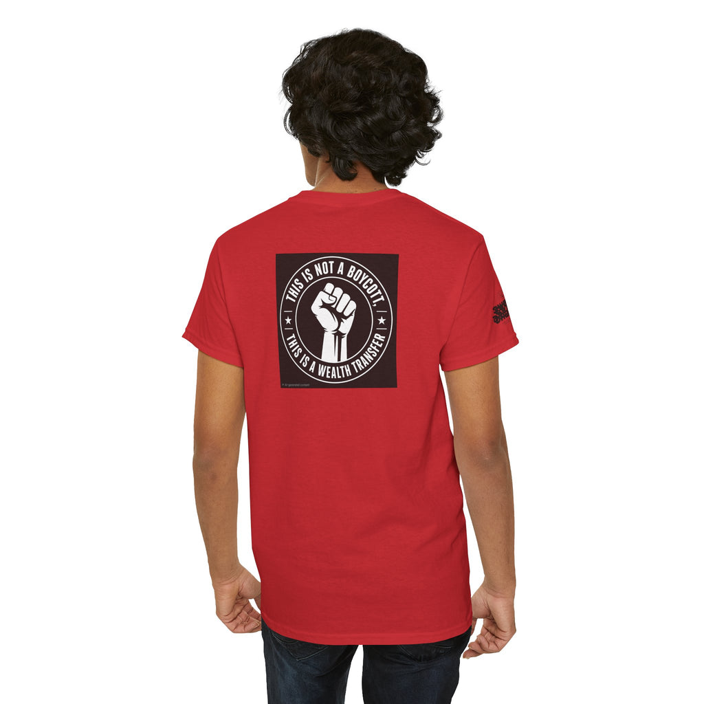 Graphic Tee — 'This Is Not A Boycott, This Is A Wealth Transfer' Back Print with Reading Child Artwork