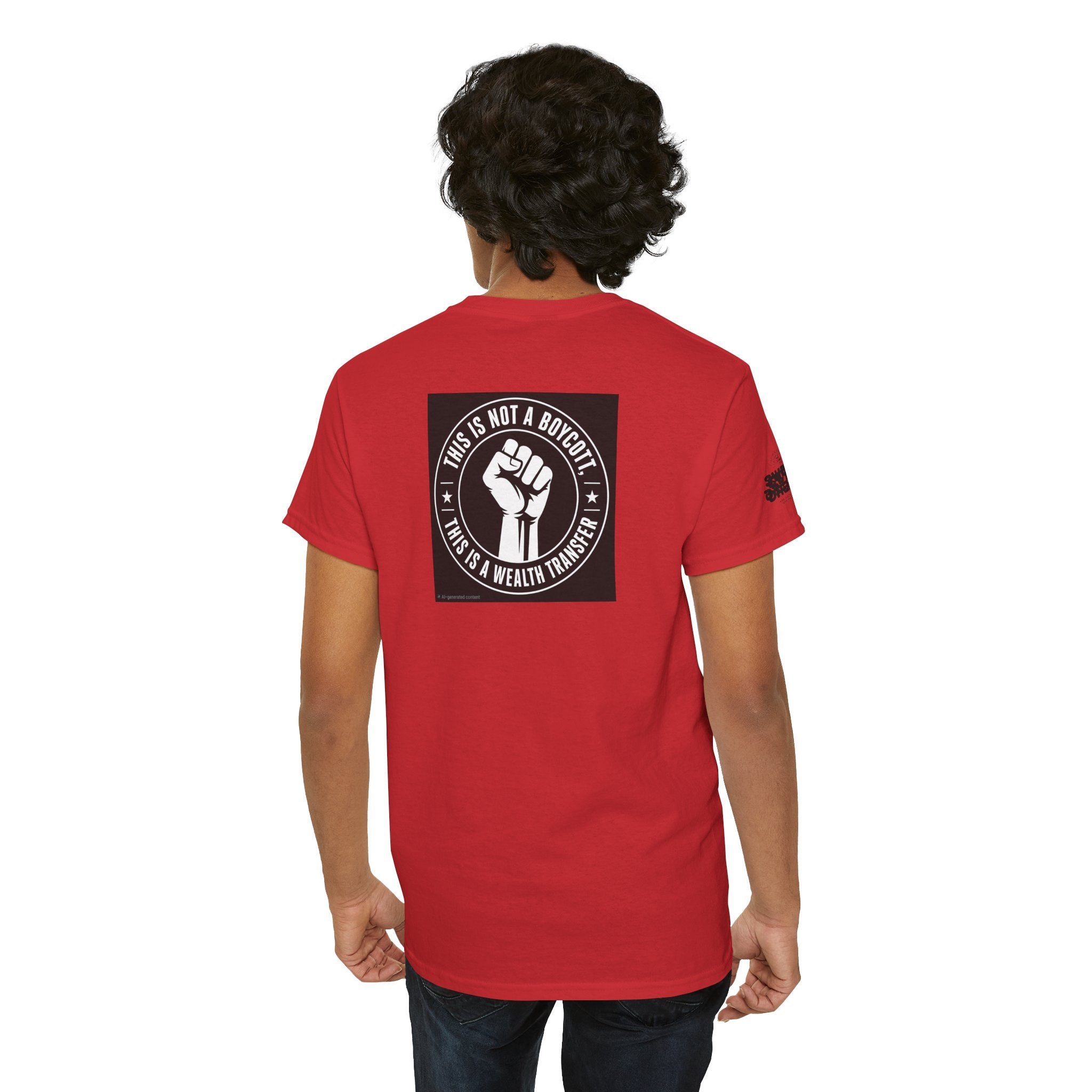 Graphic Tee — 'This Is Not A Boycott, This Is A Wealth Transfer' Back Print with Reading Child Artwork