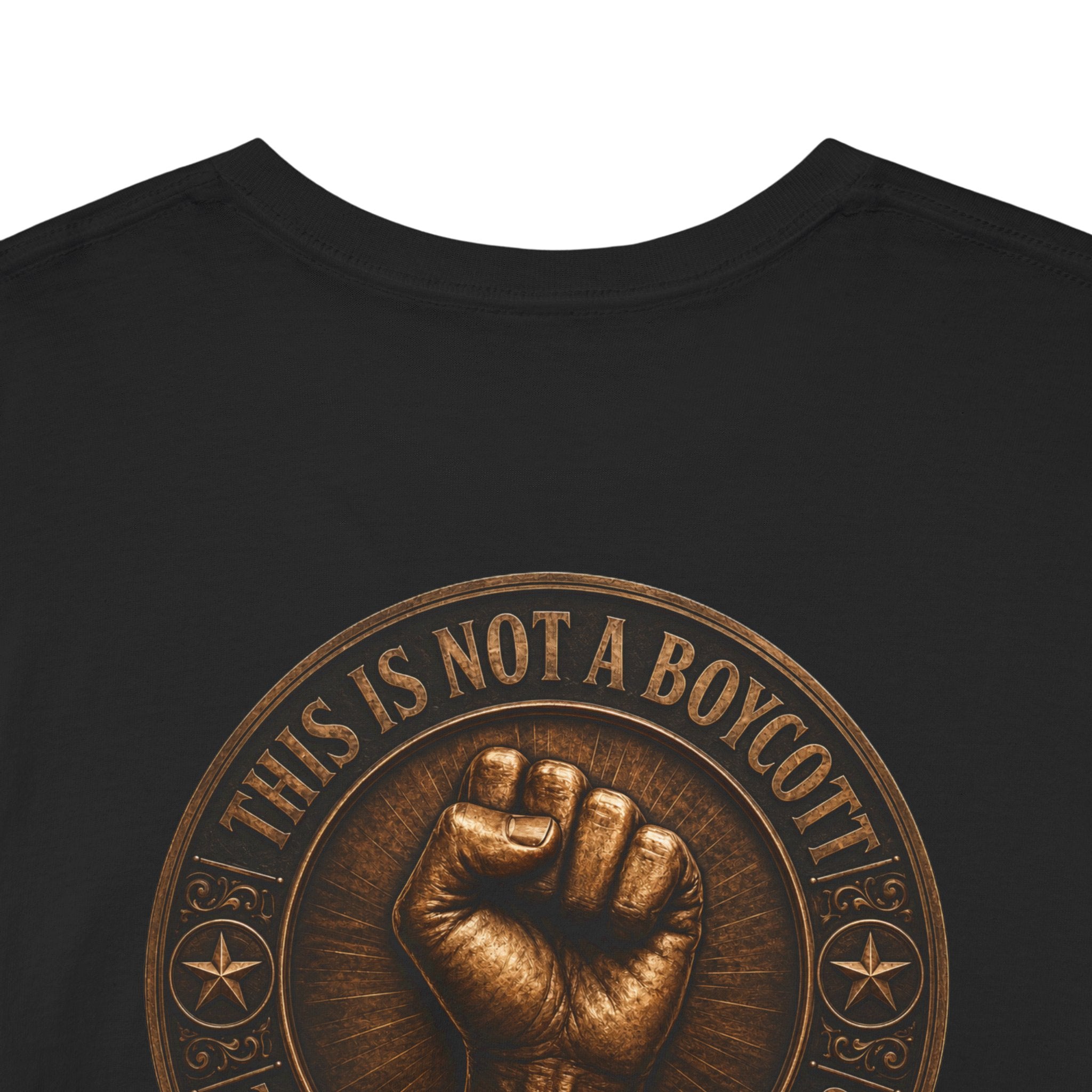 Graphic Tee — 'This Is Not A Boycott' Fist Emblem with Vintage Group Portrait