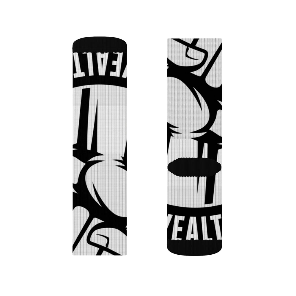 Black & White Fist Logo Sublimation Socks — Bold Streetwear Crew Socks