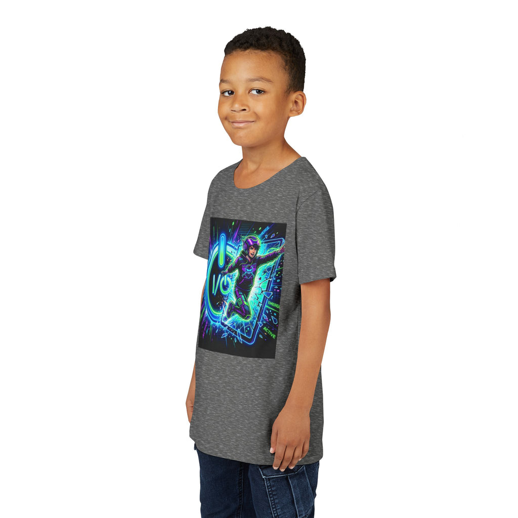 Neon Power Button Tee — Gamer Screen Escape Youth T-Shirt