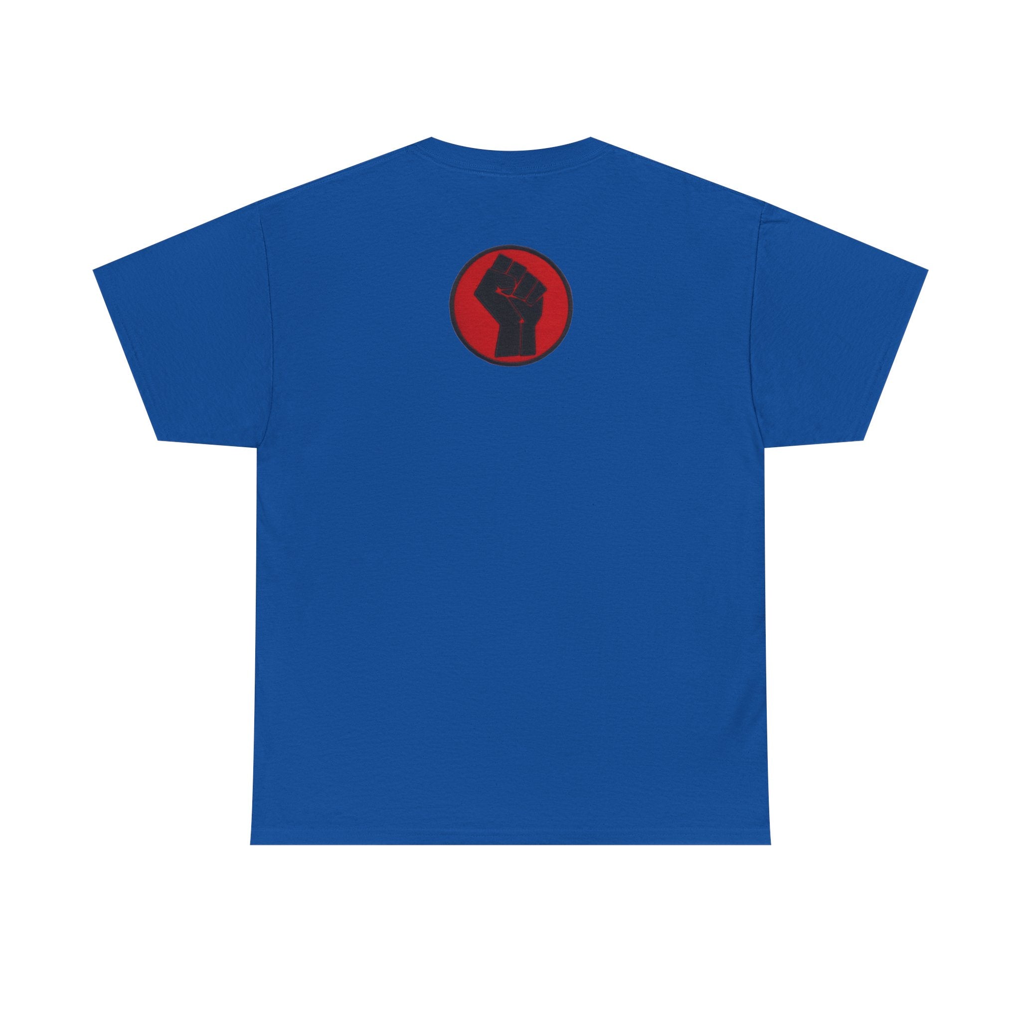 Basketball Jumpman Tee — Retro Skyline Graphic T-Shirt with Red Fist Back Emblem