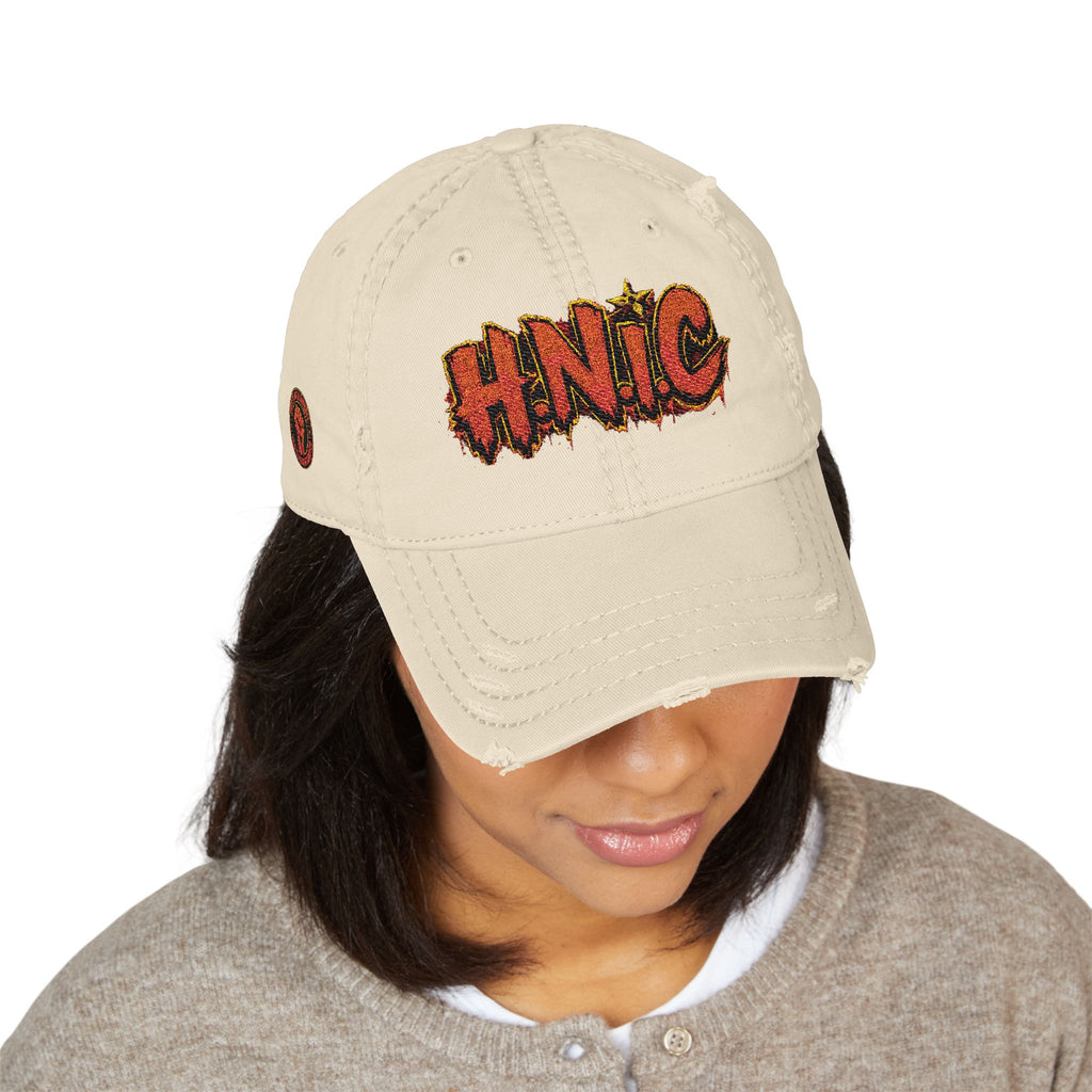Distressed Embroidered 'HNIC' Dad Hat — Vintage Streetwear Cap