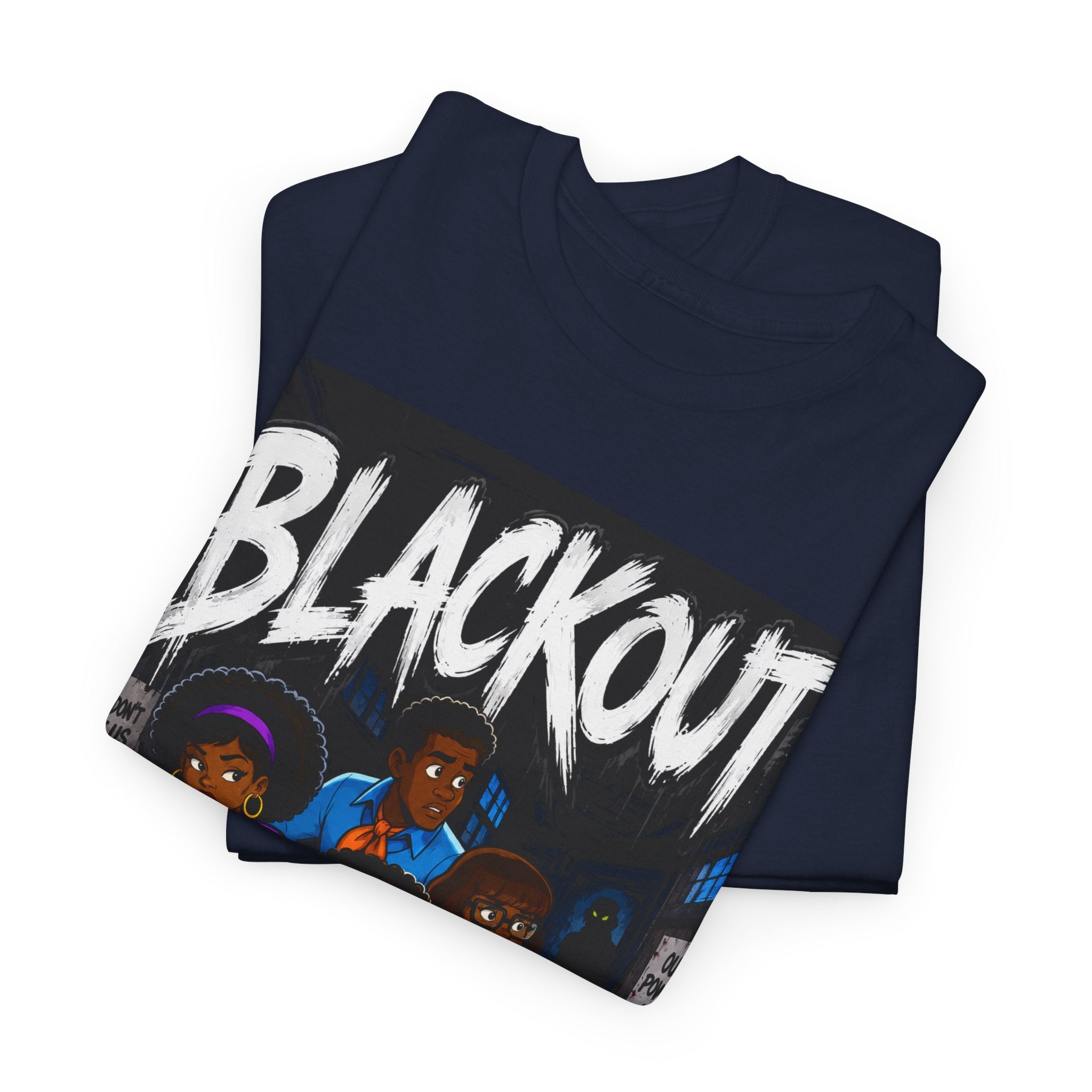 Blackout Graphic Tee — Urban Comic Poster Design with Back Fist Logo