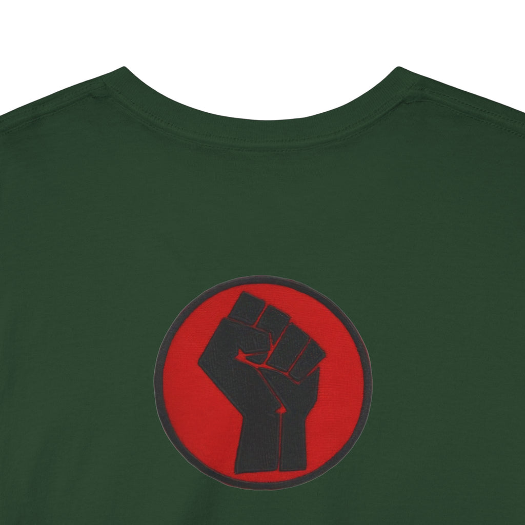 Basketball Jumpman Tee — Retro Skyline Graphic T-Shirt with Red Fist Back Emblem