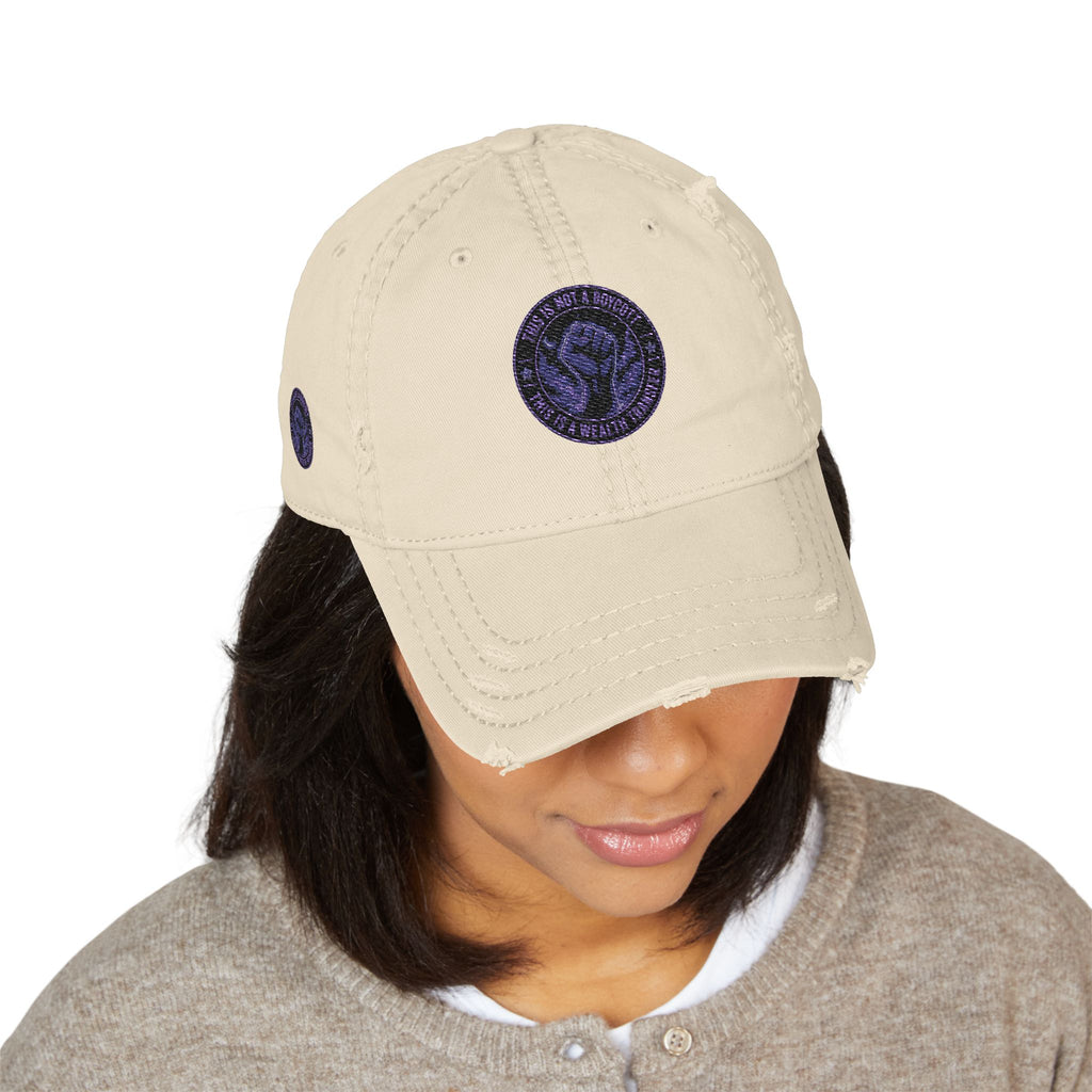 Distressed Embroidered Dad Hat — Raised Fist Logo (Purple)