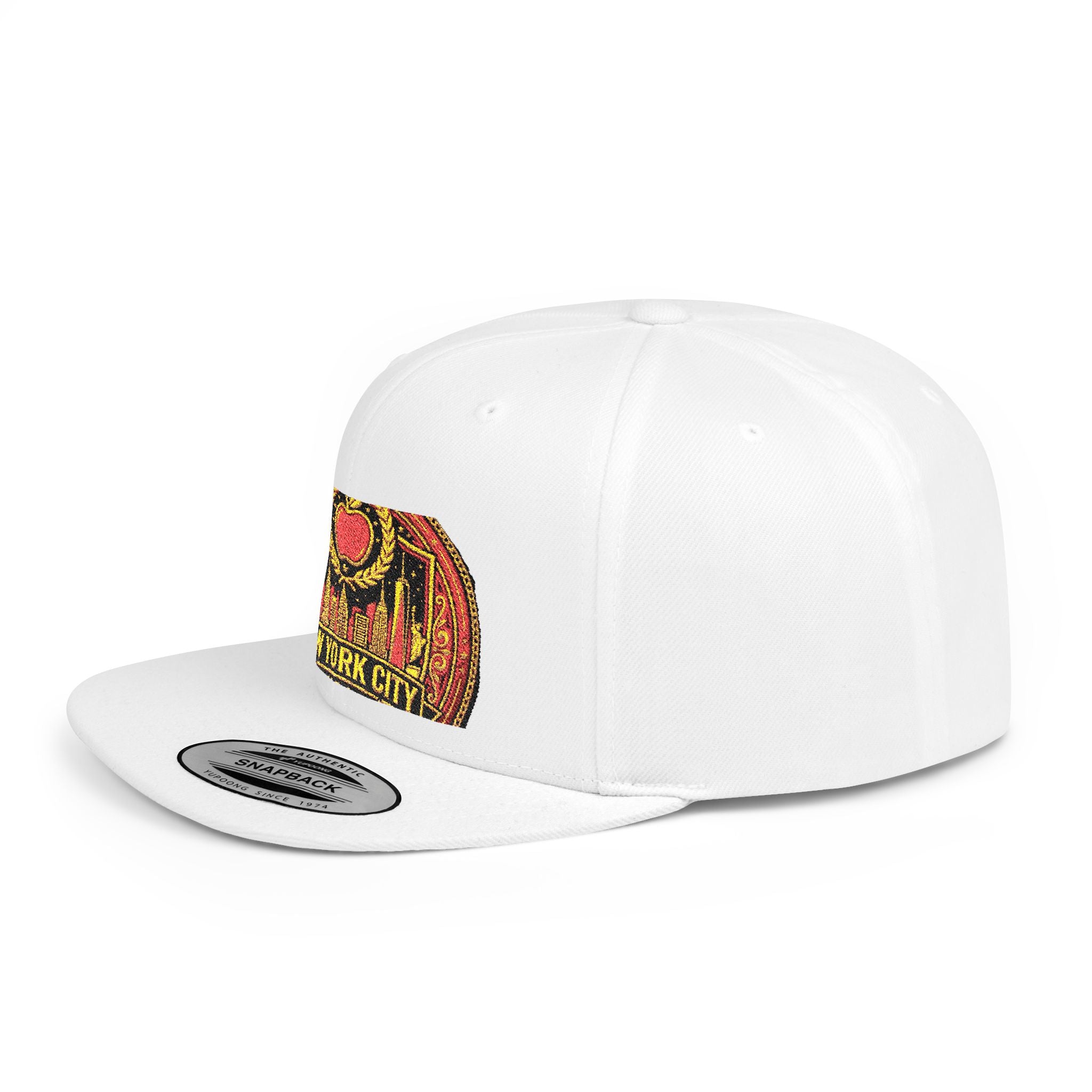 New York City Flat Bill Snapback Hat – Retro Skyline Patch Cap