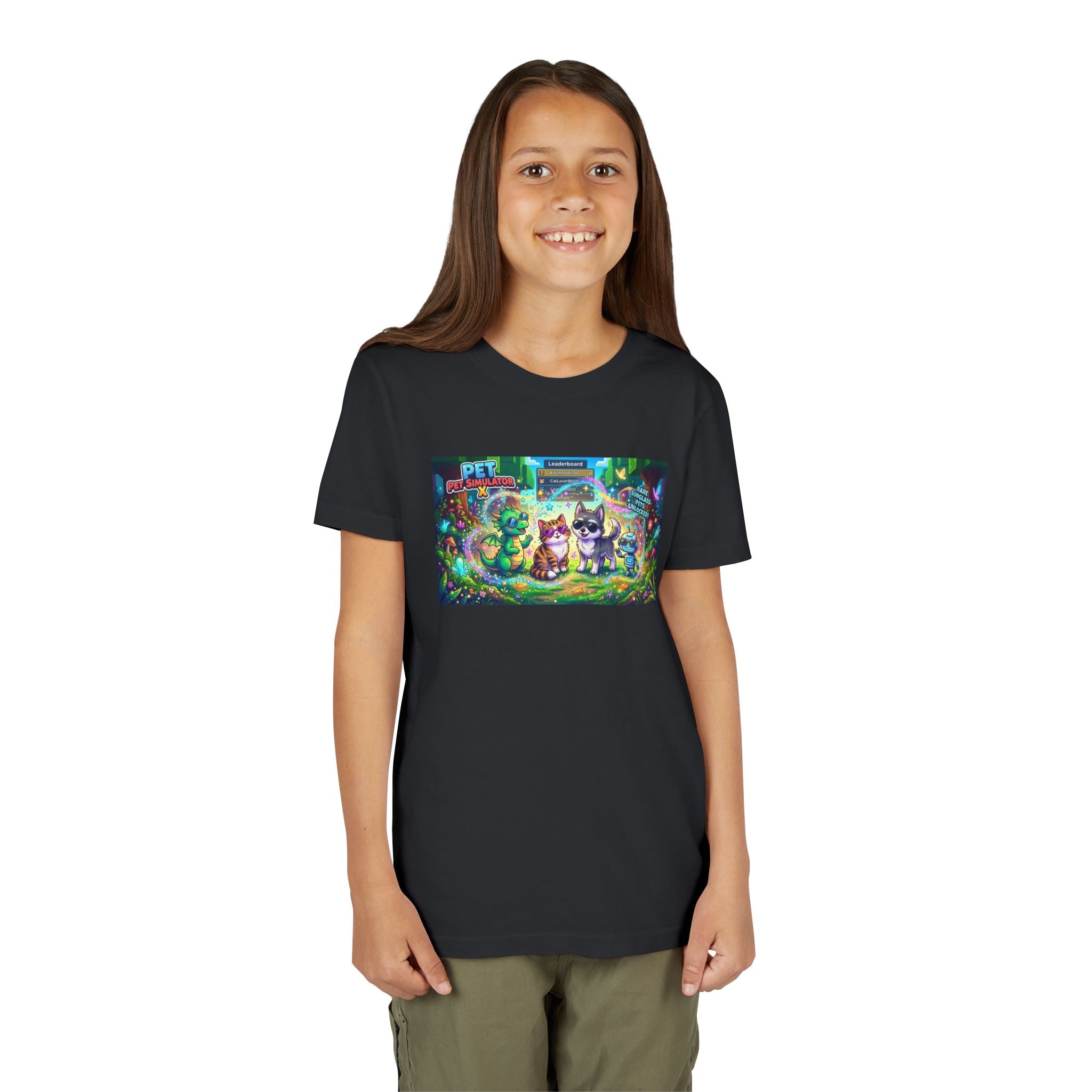 Cute Fantasy Pets Sunglasses Tee — Dragon, Cat, Wolf & Robot Pets