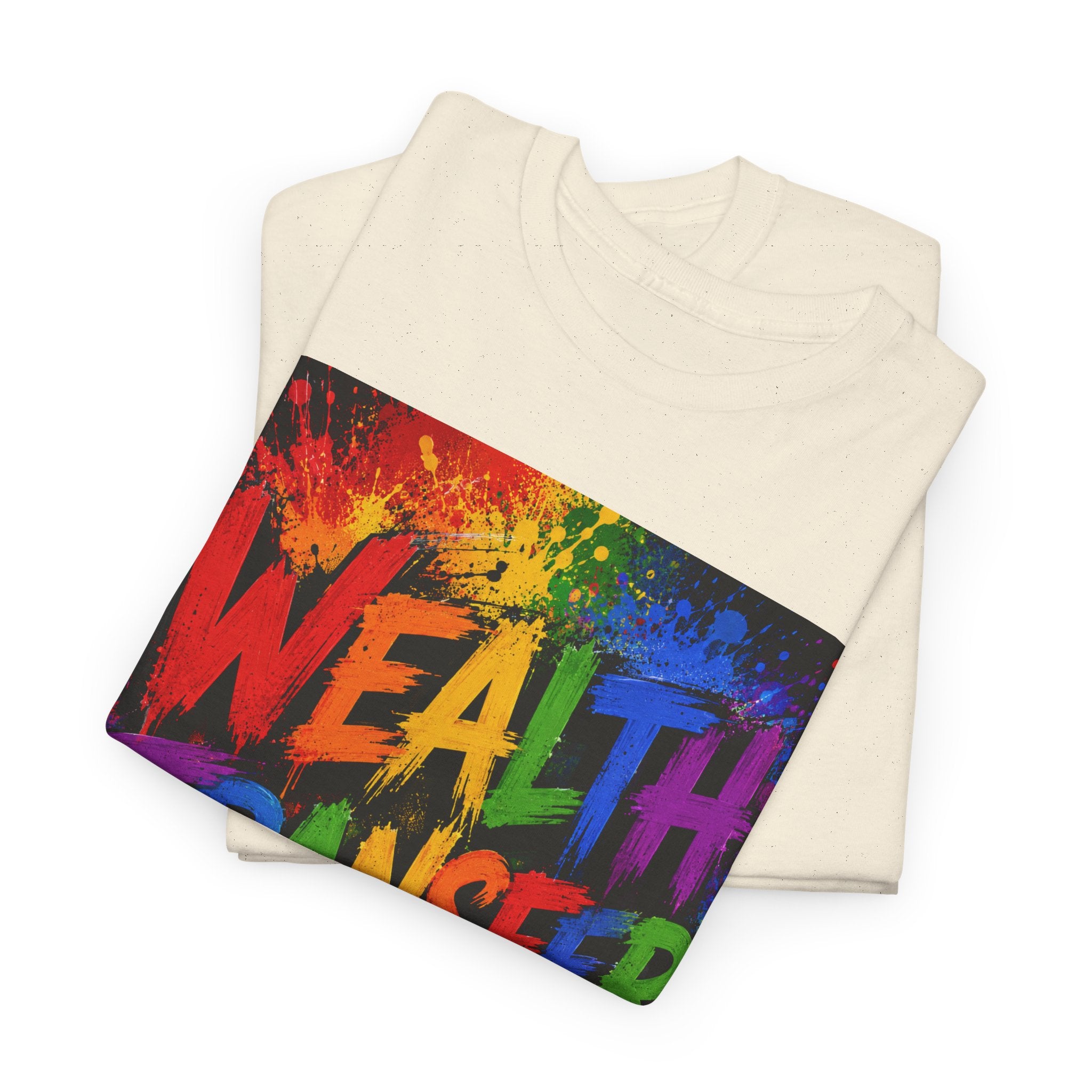 Wealth Transfer T-Shirt — Rainbow Graffiti Design (Back Fist Emblem)