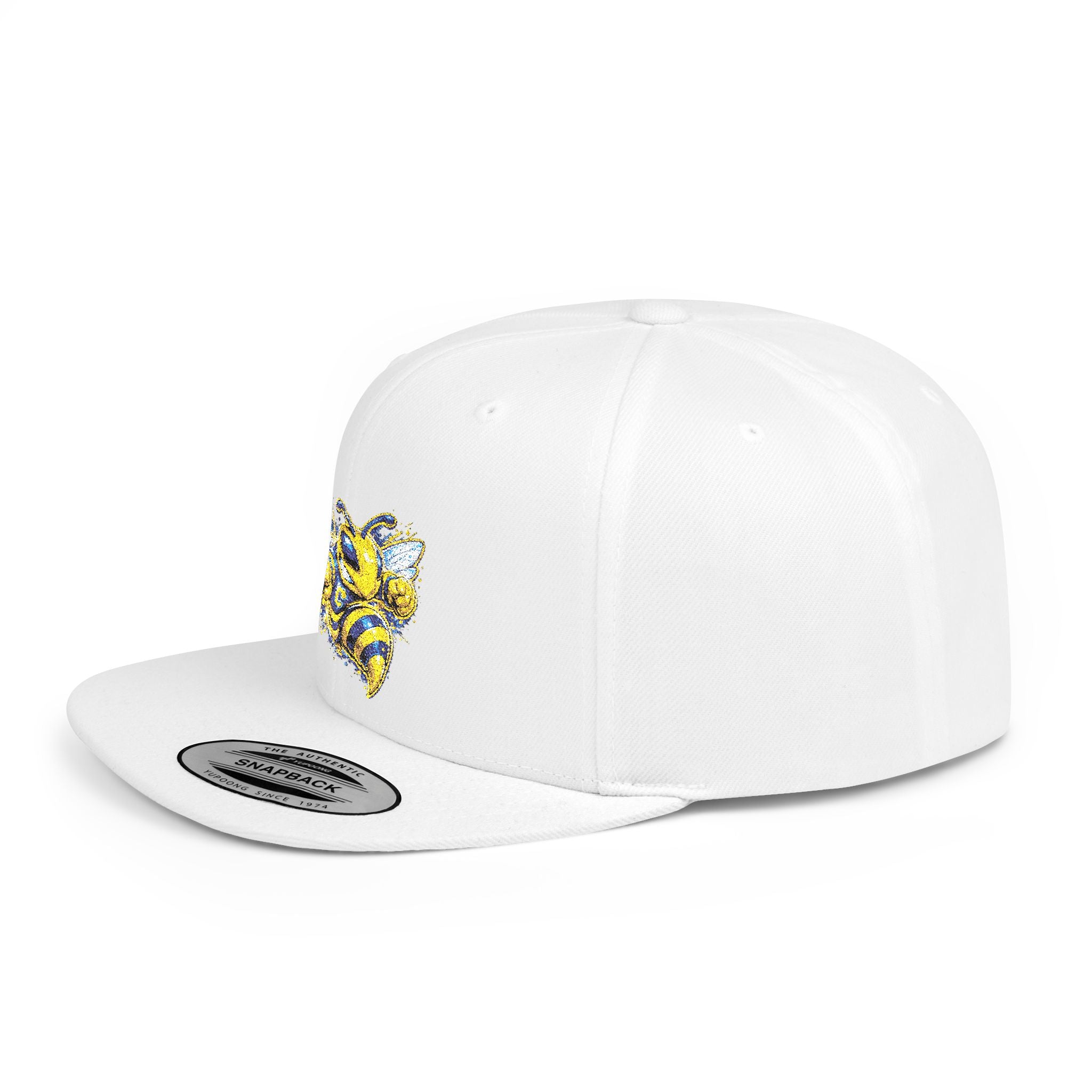 Bee Patch Snapback Hat — Yellow Honeybee Embroidered Flat Bill Cap