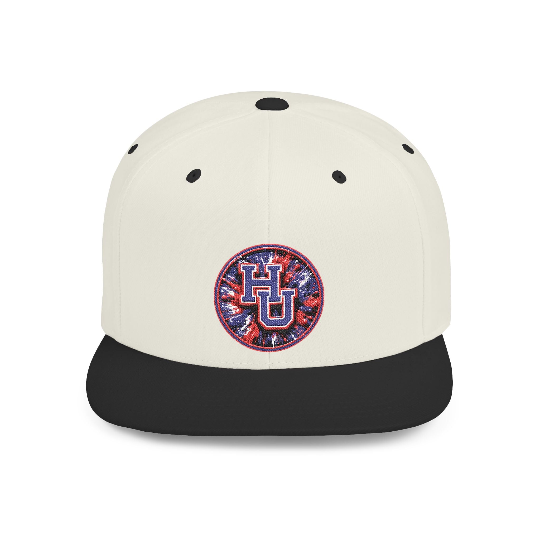 HU Logo Flat Bill Snapback Hat — Red & Blue Sequin Patch Cap