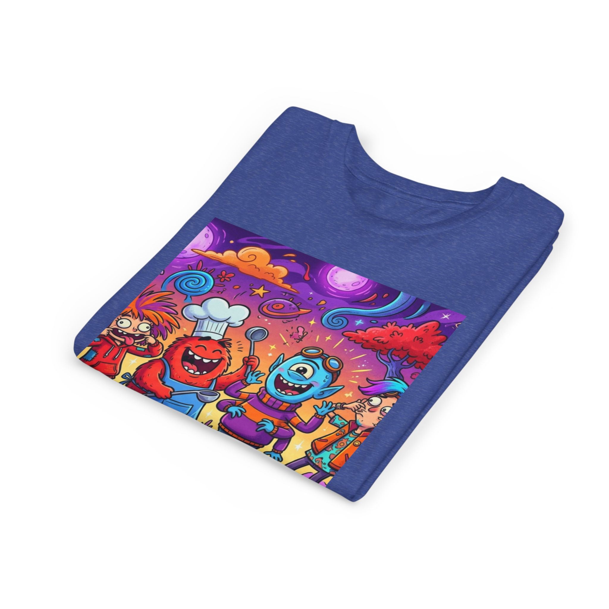 Funny Character Crew Youth Tee — Colorful Crazy Faces Graphic