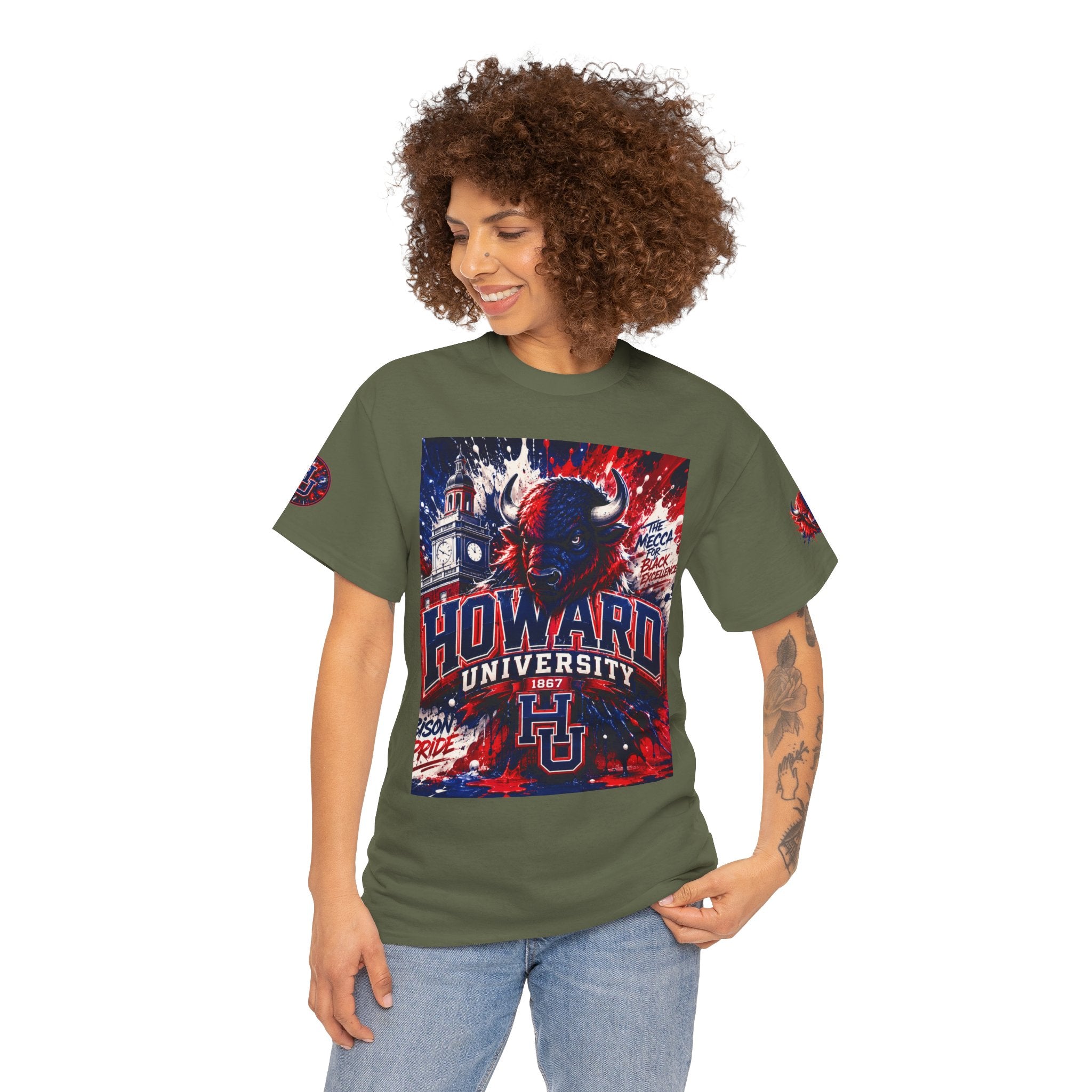 Howard University Buffalo Spirit Tee — HU Bison Red & Blue Campus Shirt