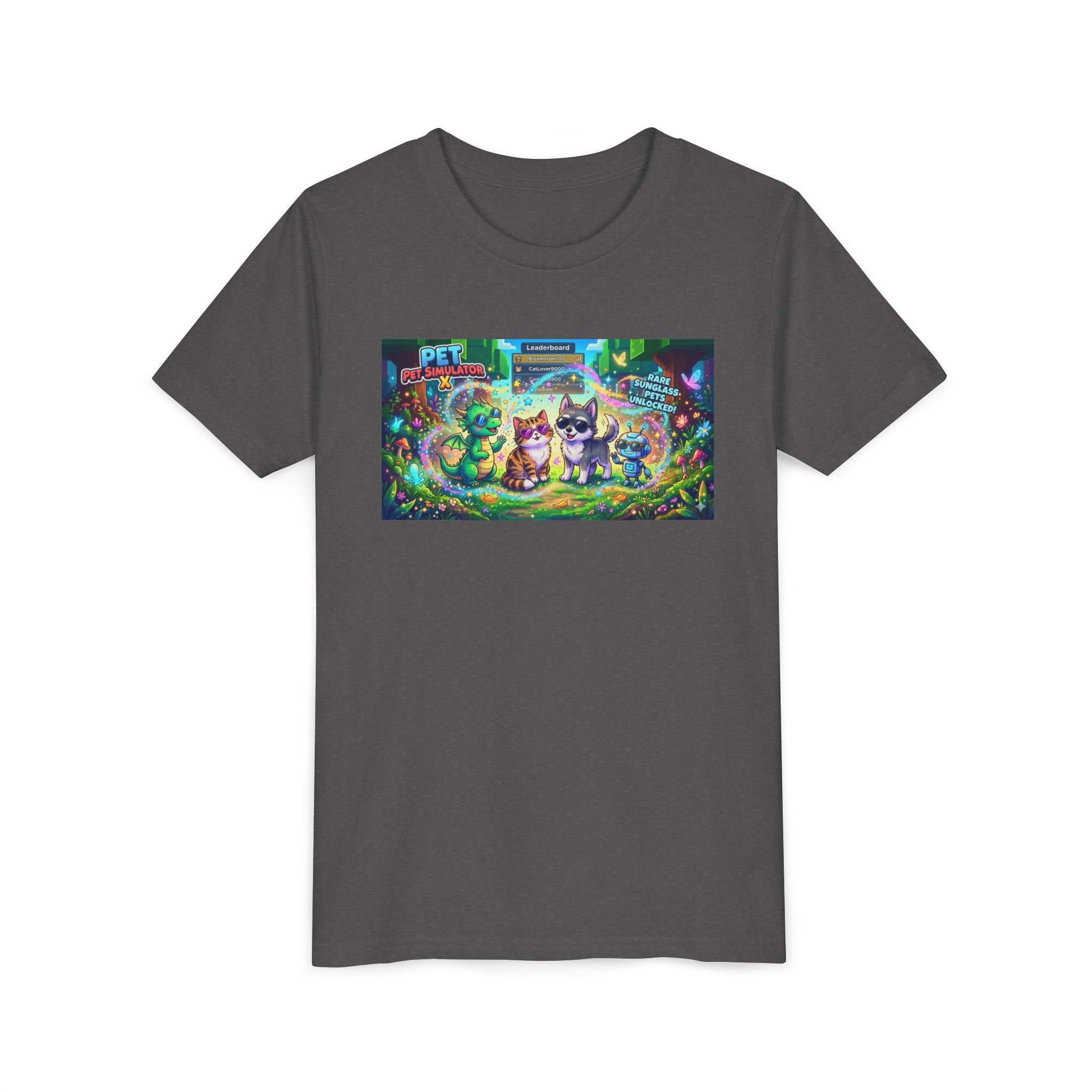 Cute Fantasy Pets Sunglasses Tee — Dragon, Cat, Wolf & Robot Pets
