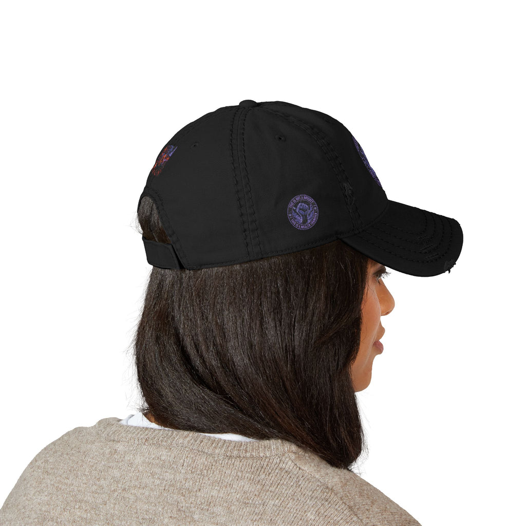 Distressed Embroidered Dad Hat — Raised Fist Logo (Purple)