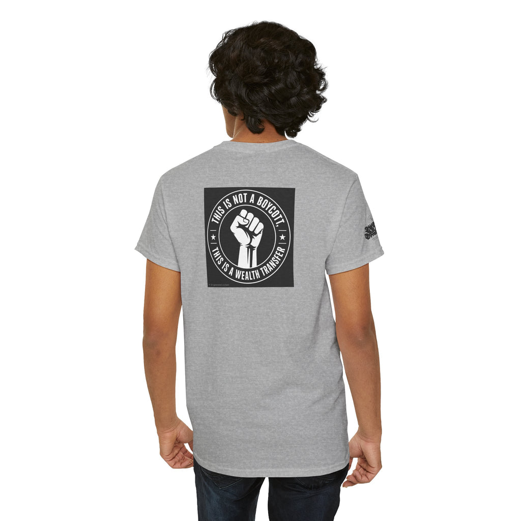 Graphic Tee — 'This Is Not A Boycott, This Is A Wealth Transfer' Back Print with Reading Child Artwork