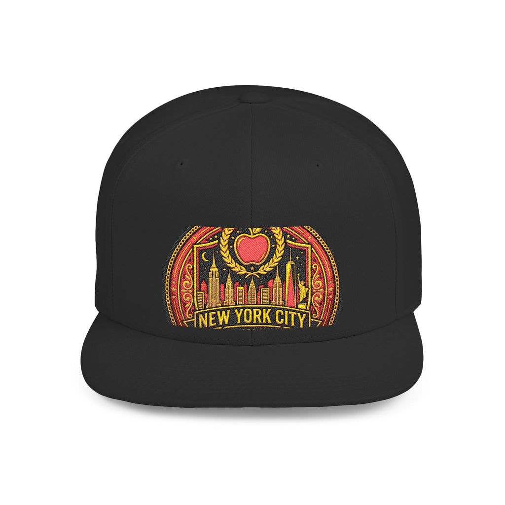 New York City Flat Bill Snapback Hat – Retro Skyline Patch Cap