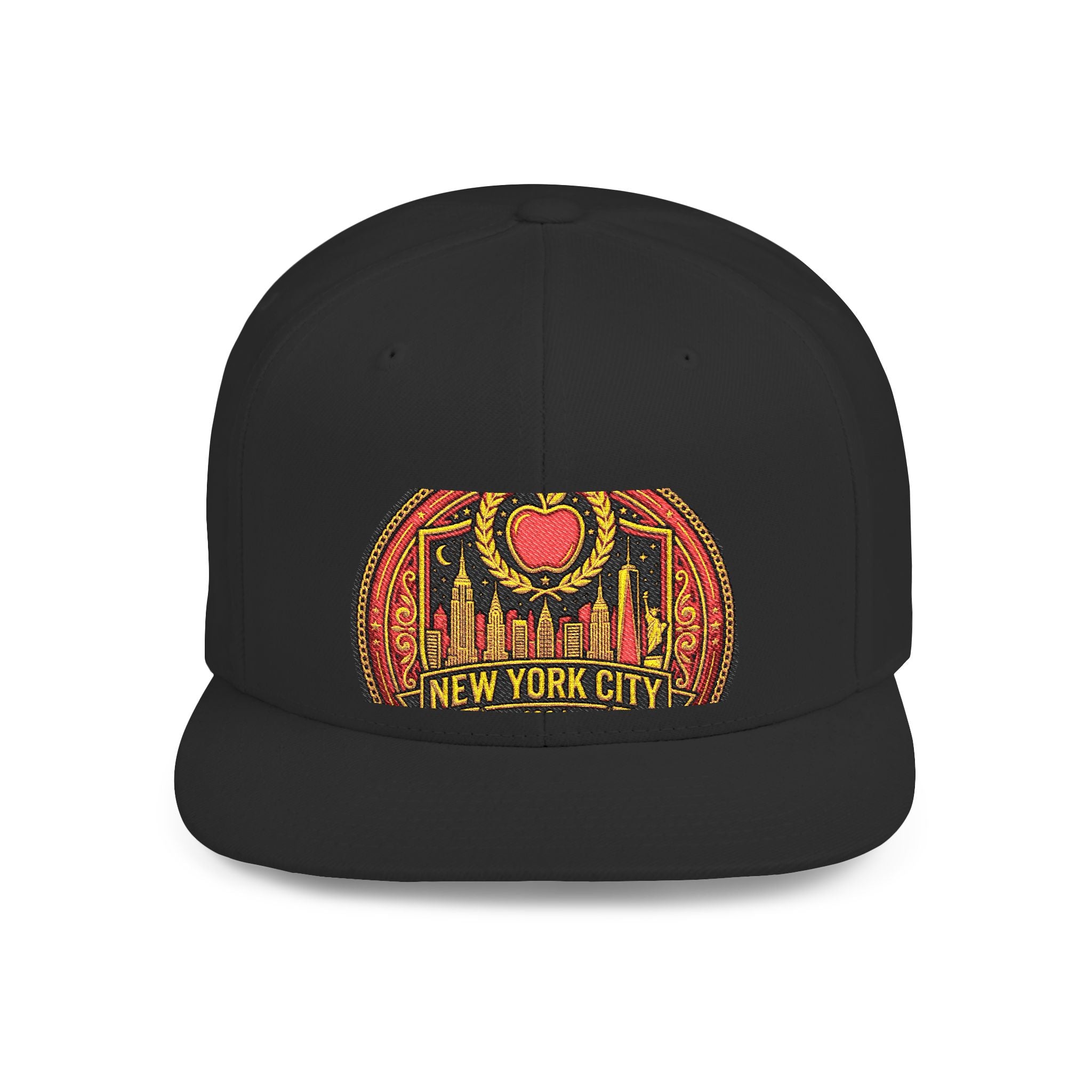 New York City Flat Bill Snapback Hat – Retro Skyline Patch Cap