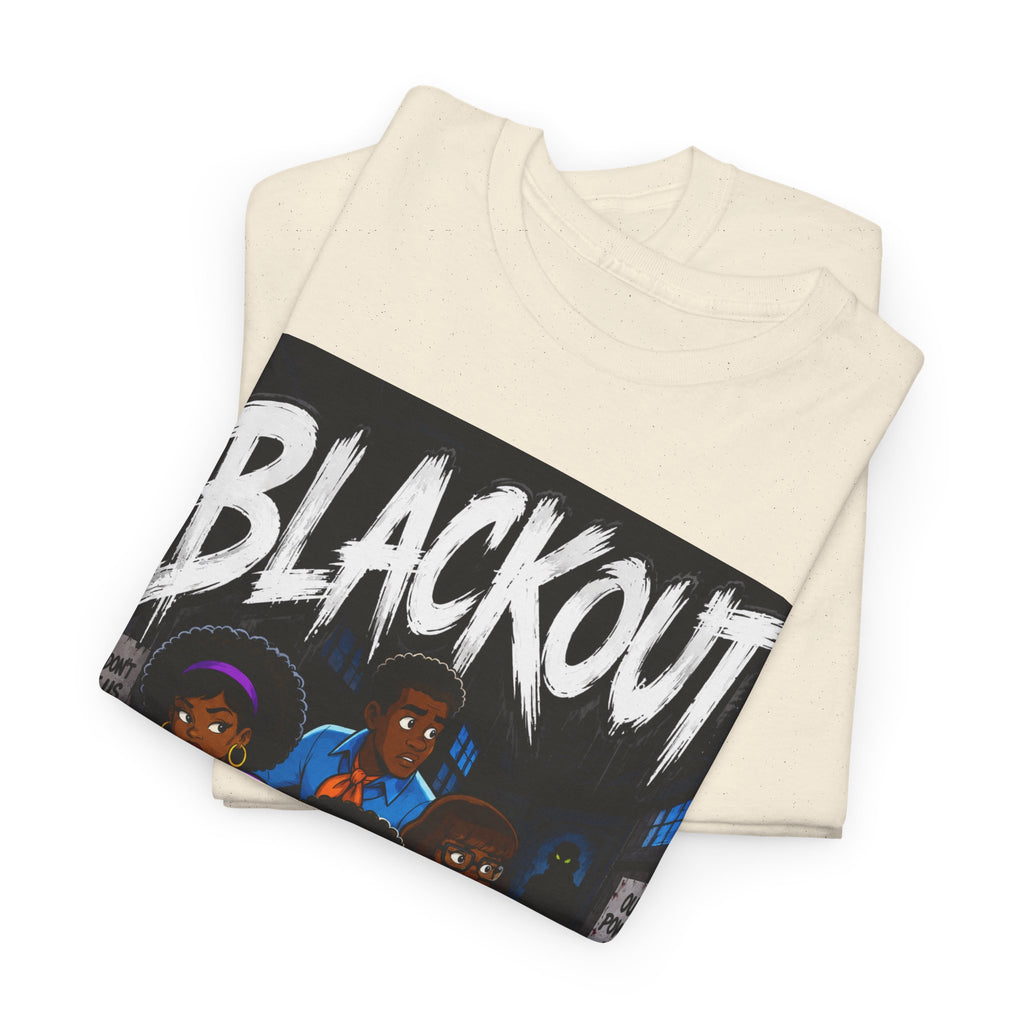 Blackout Graphic Tee — Urban Comic Poster Design with Back Fist Logo