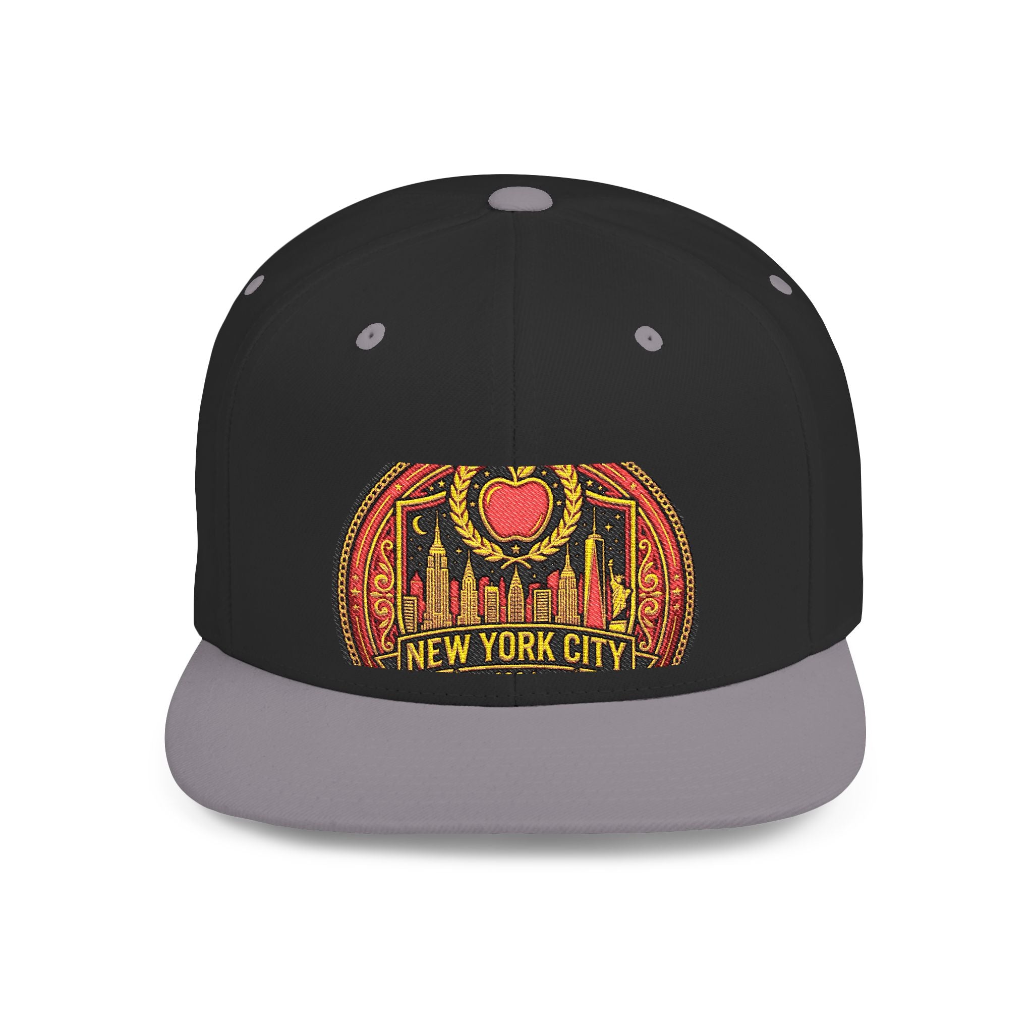 New York City Flat Bill Snapback Hat – Retro Skyline Patch Cap