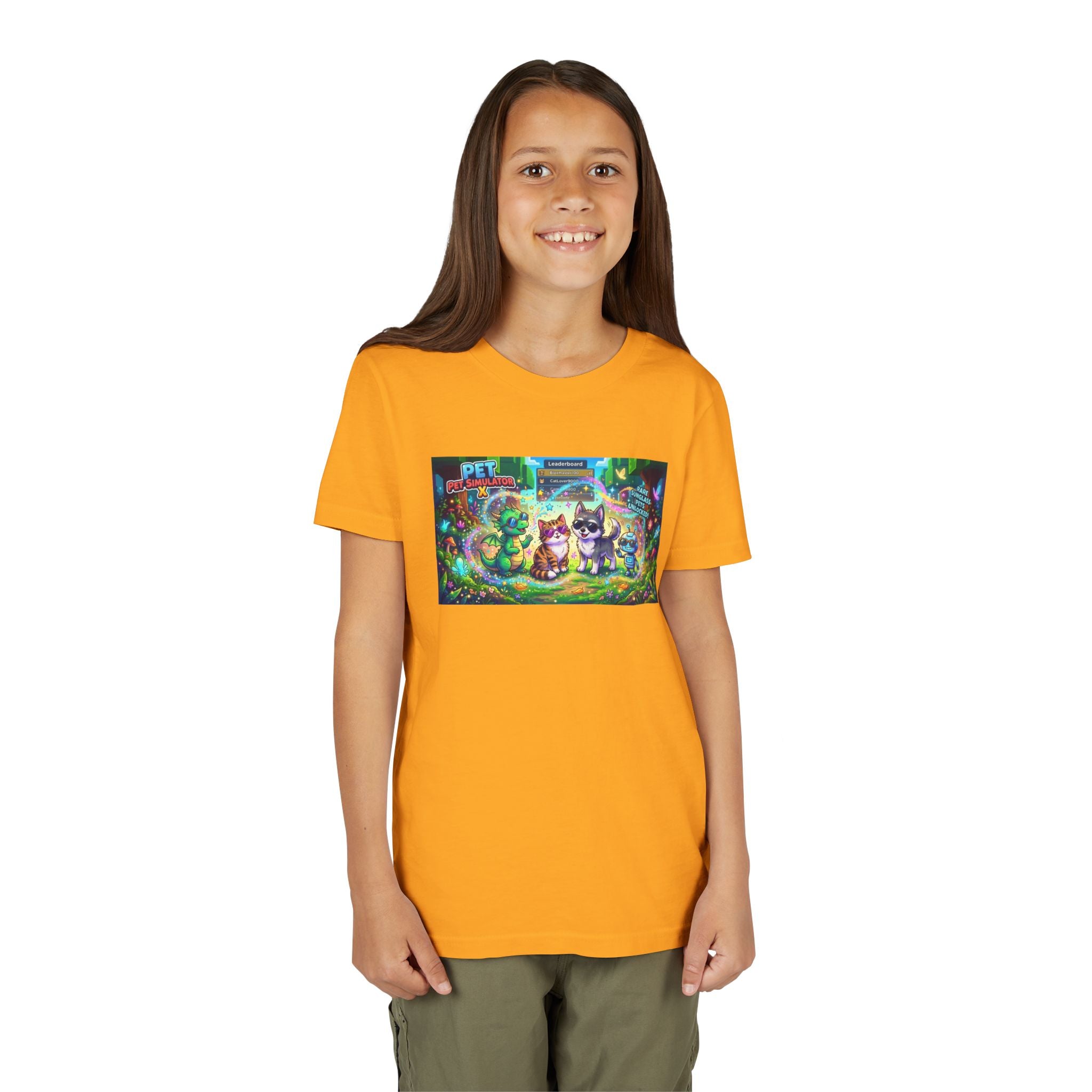 Cute Fantasy Pets Sunglasses Tee — Dragon, Cat, Wolf & Robot Pets