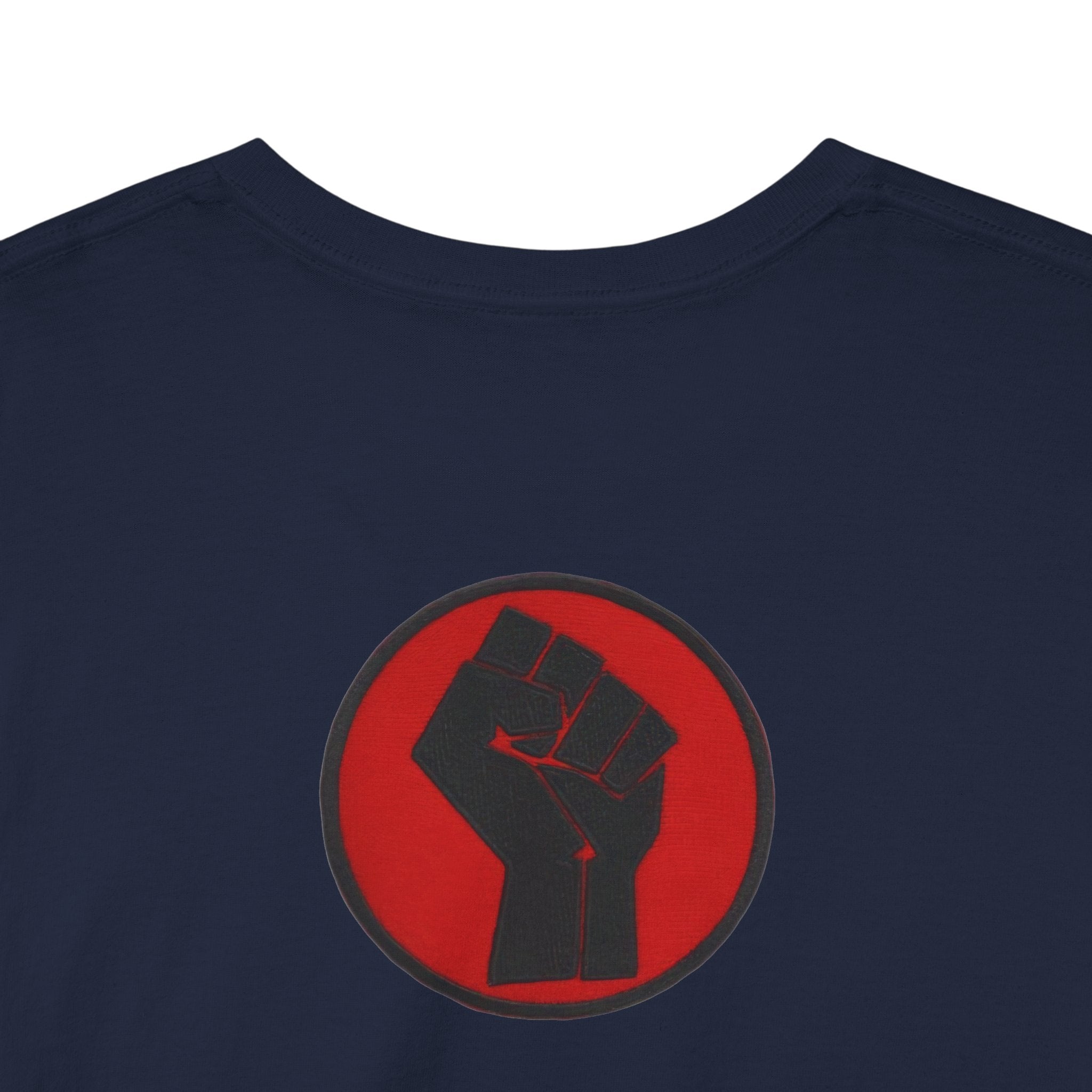 Basketball Jumpman Tee — Retro Skyline Graphic T-Shirt with Red Fist Back Emblem