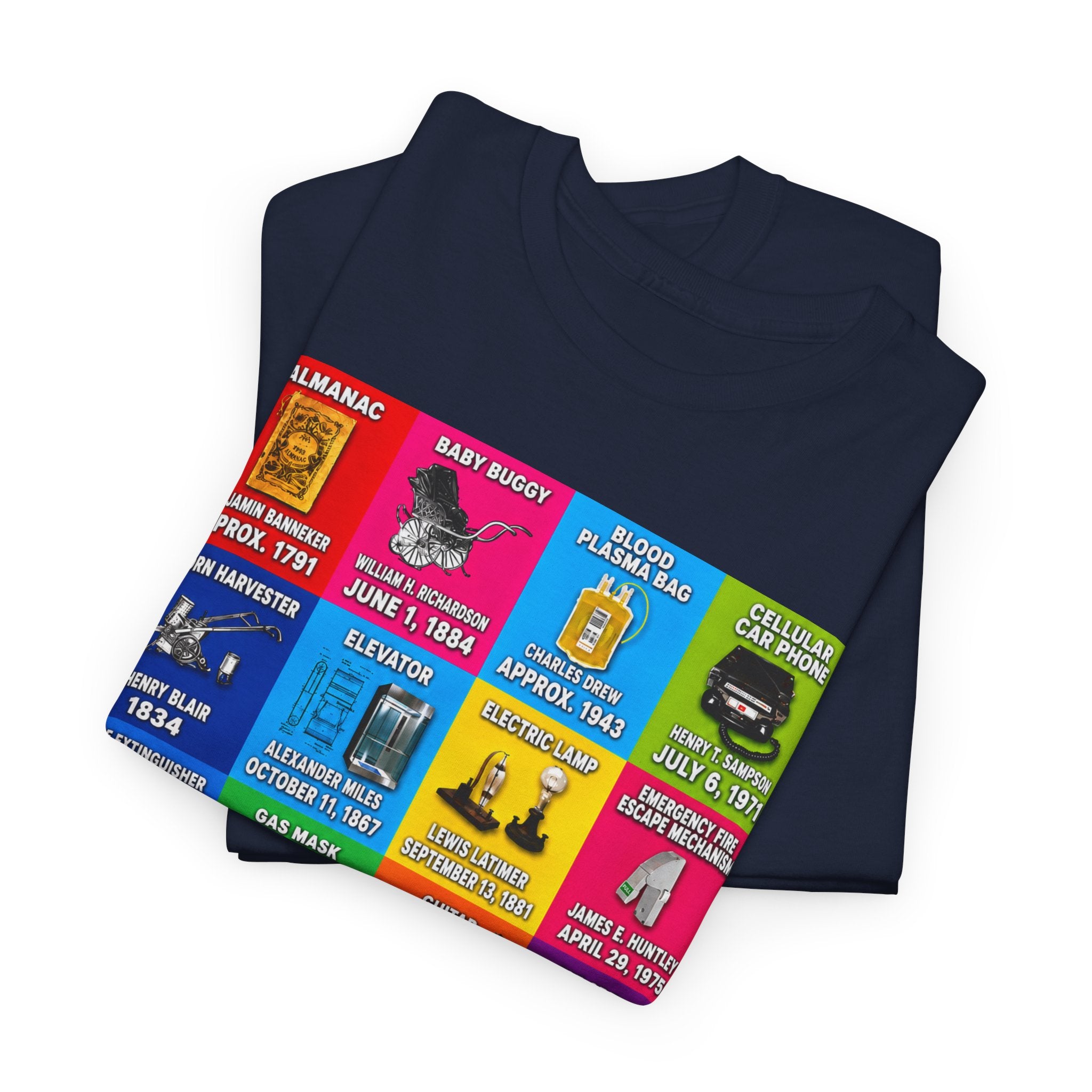 Black inventors Grid T‑Shirt — Colorful Historical Portraits Tee
